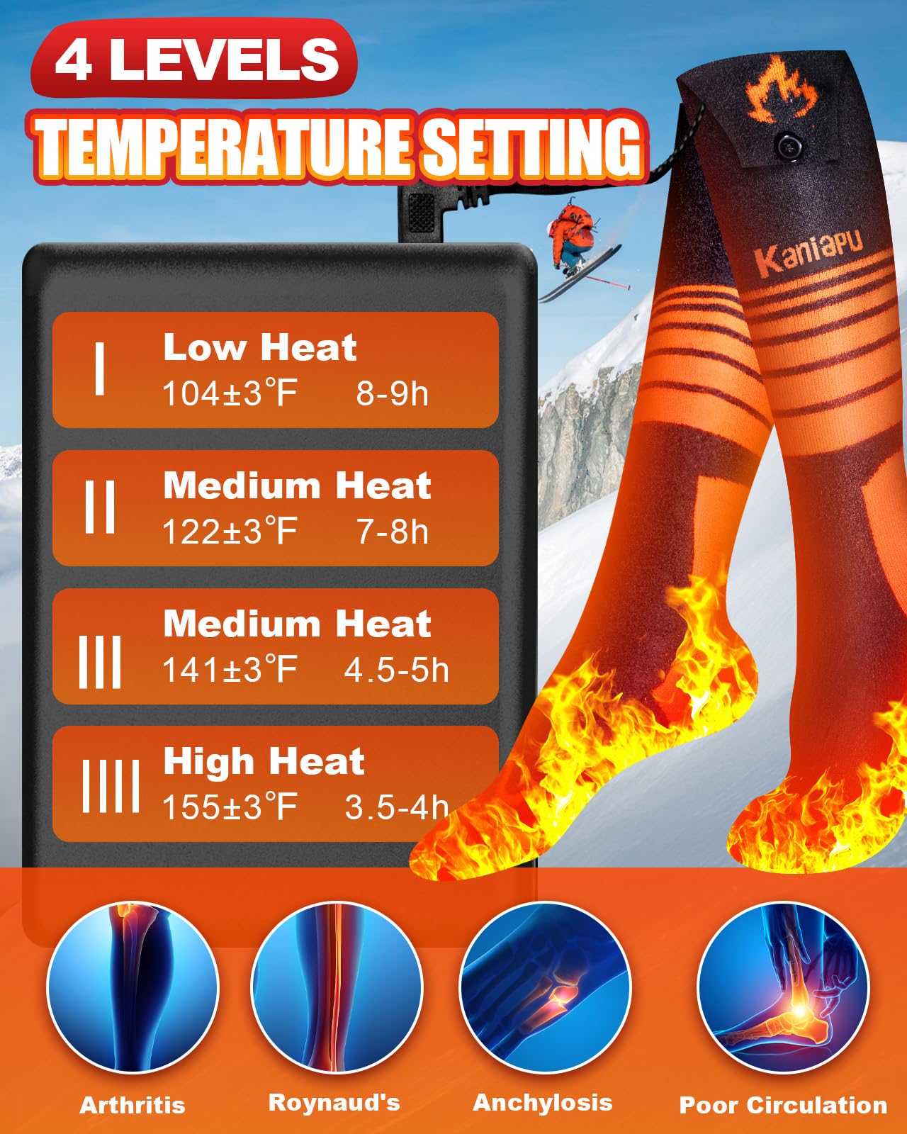 Heated Socks for Men & Women, 5000mAh Upgraded Rechargeable Heated Socks with 360° Heating, 4 Heat Settings, Battery Operated Machine Washable Foot Warmer for Hunting Hiking Ski Camping