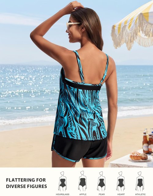 Hanna Nikole Women's Tankini Swimsuit - Tummy Control Two-Piece with Athletic Pockets & Swim Shorts