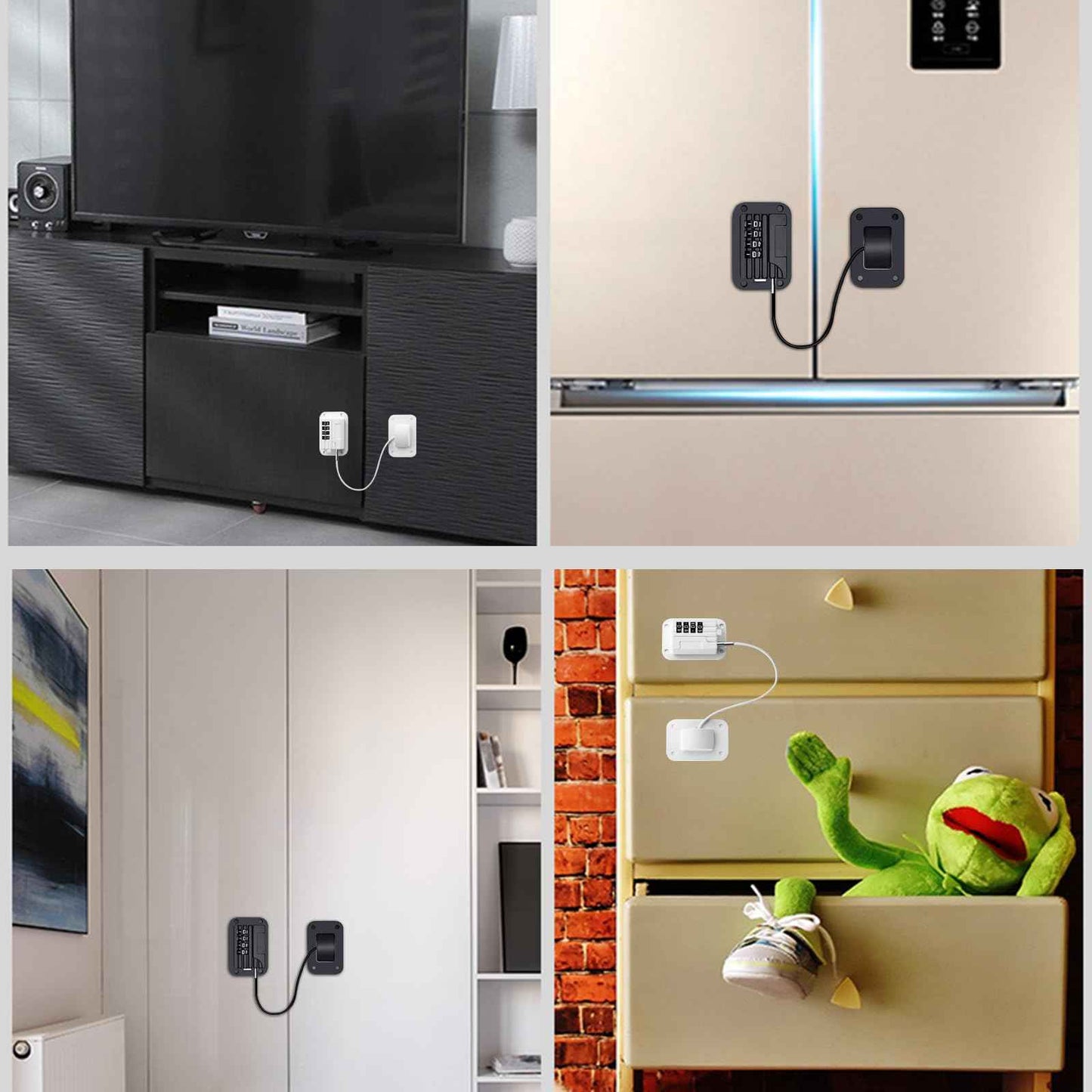 KIZZHISI Fridge Lock (2 Pack), Heavy Duty Combination Refrigerator Lock, for Fridge, Cabinets, Window and Child Locks for Cabinets and Drawers, Strong Non-Marking Adhesive No Drilling (Black)