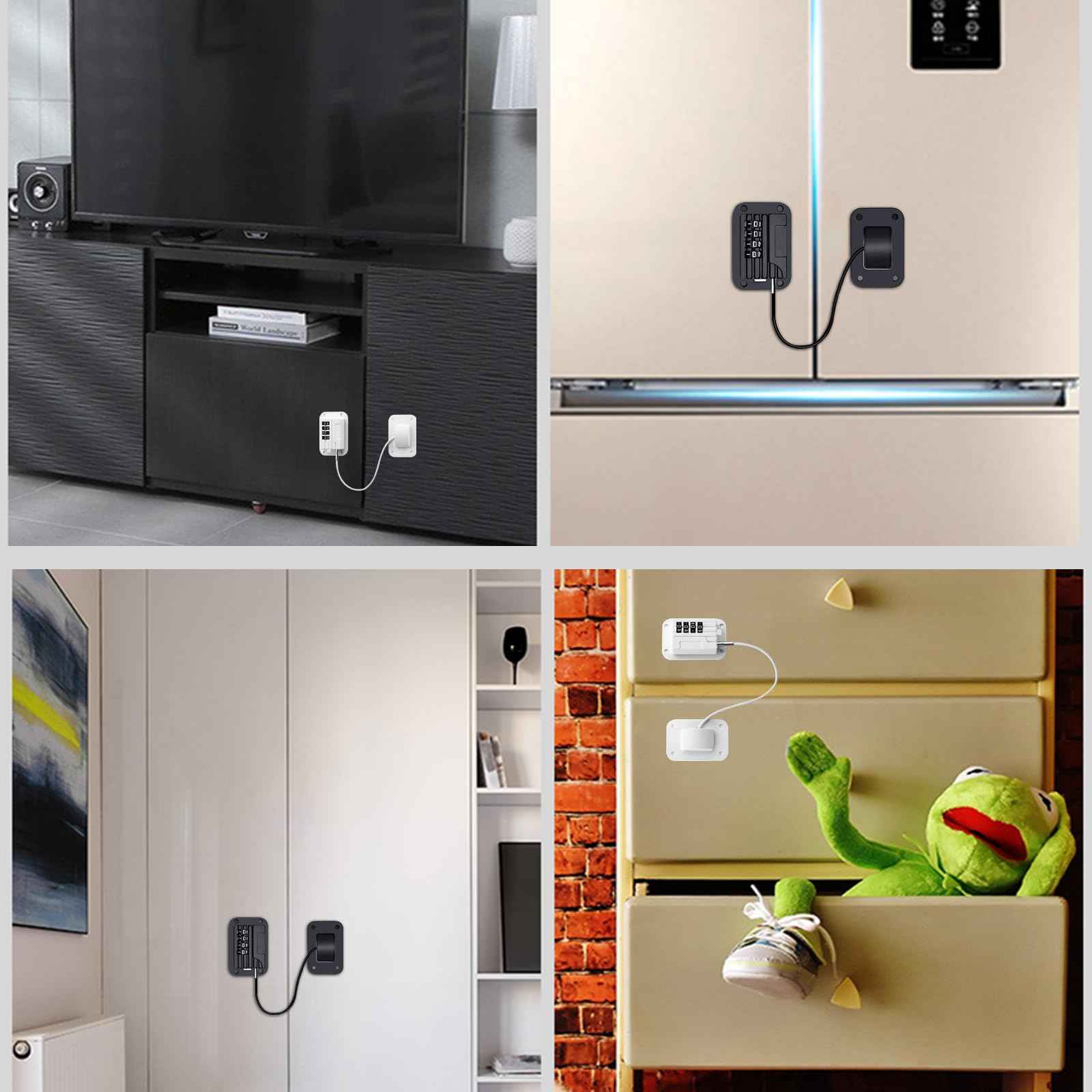 KIZZHISI Fridge Lock (2 Pack), Heavy Duty Combination Refrigerator Lock, for Fridge, Cabinets, Window and Child Locks for Cabinets and Drawers, Strong Non-Marking Adhesive No Drilling (Black)