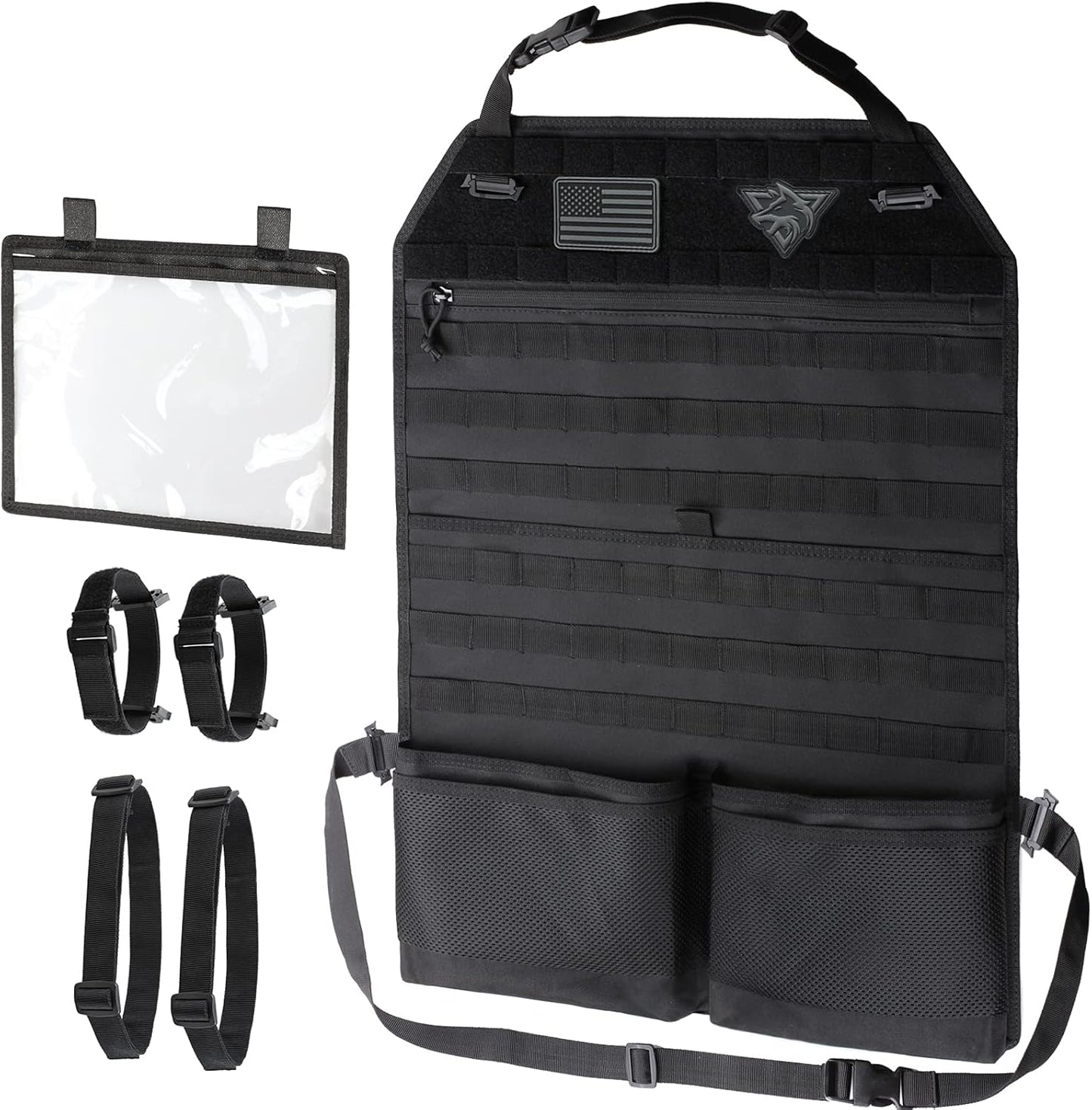 WYNEX Car Seat Organizer - Molle Backseat Cover with Visual Pocket & Sling Rack | Fits F150, Jeeps, Trucks