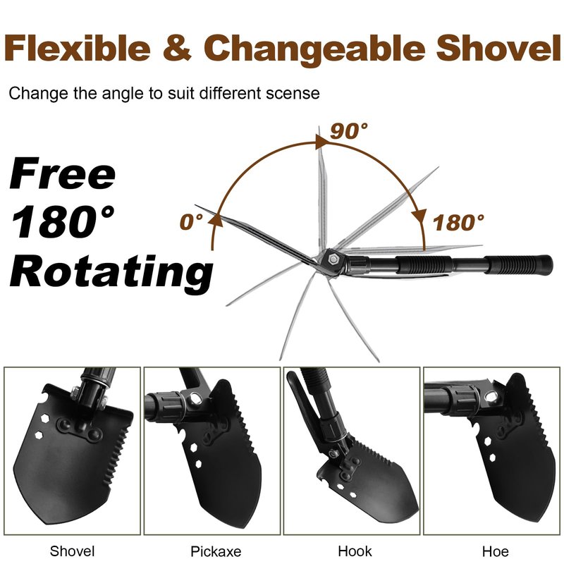 Folding Camping Shovel, Carbon Steel Multi-Tool Survival Shovel for Outdoor, Emergency, Hiking, Car Off-Road (2-Pack)