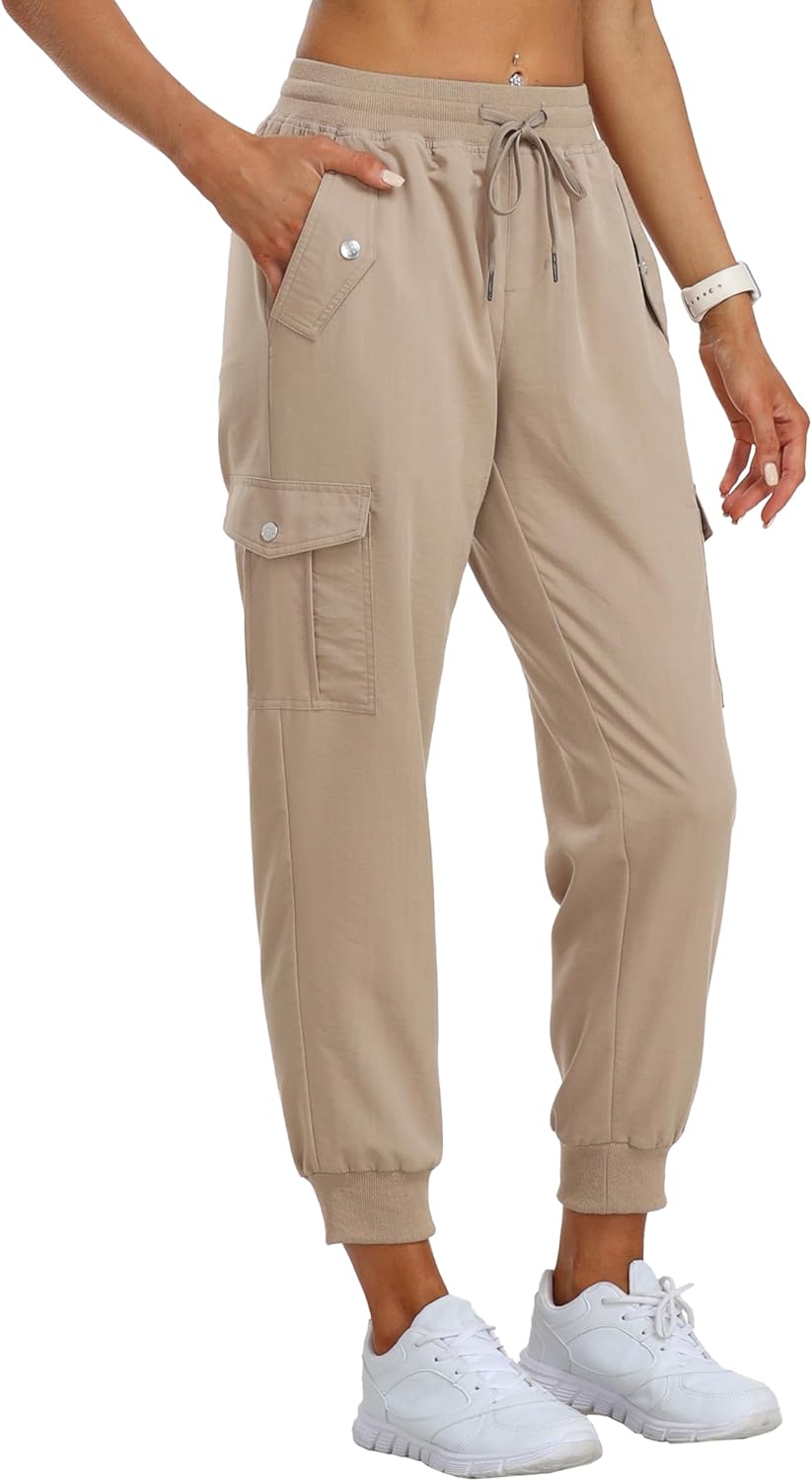 MoFiz Women's Lightweight Cargo Pants - Elastic Waist Athletic Joggers for Hiking & Travel