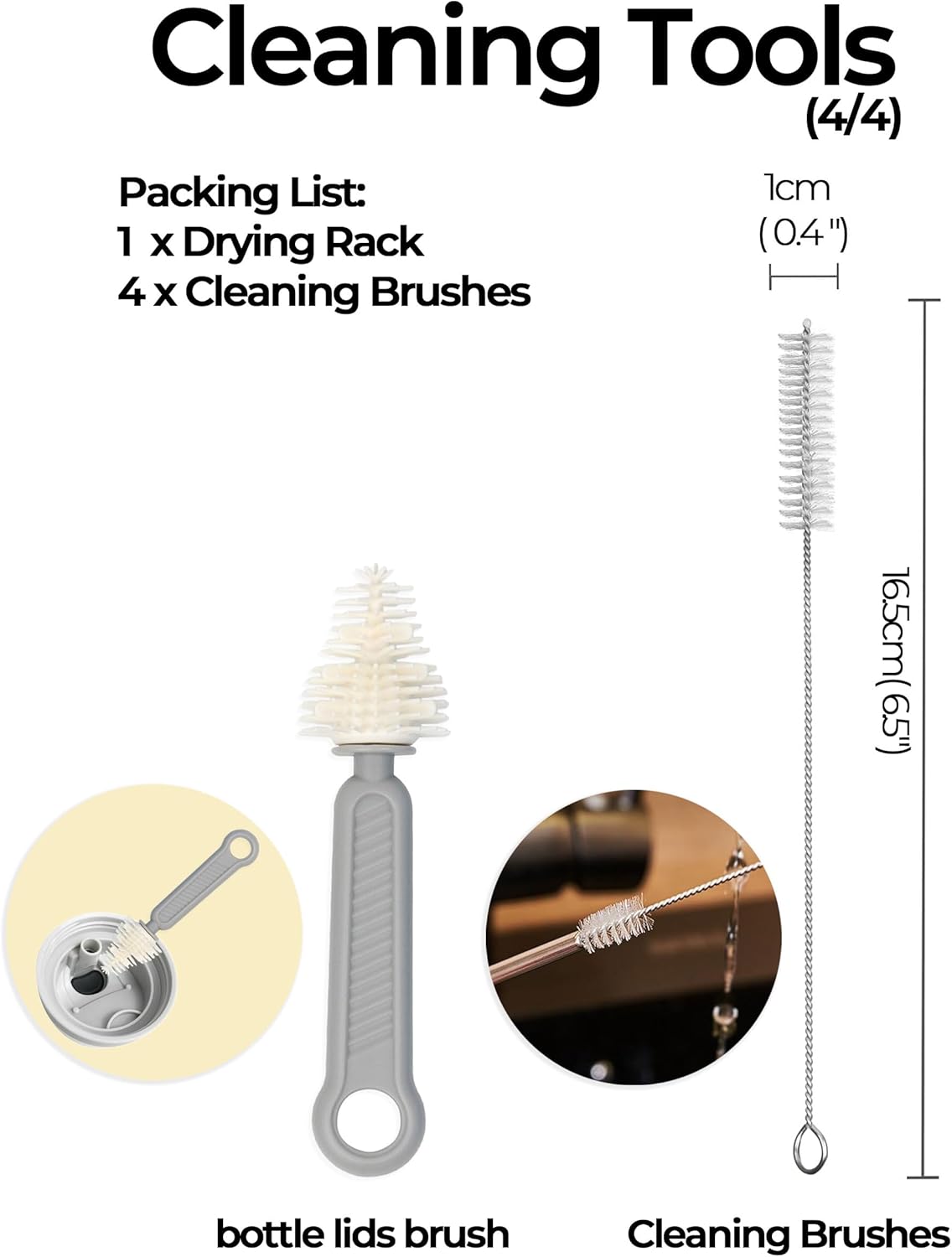 Owala Bottle Drying Rack - Portable Space-Saving Stand with Drain Tray & 4 Cleaning Brushes | Blue