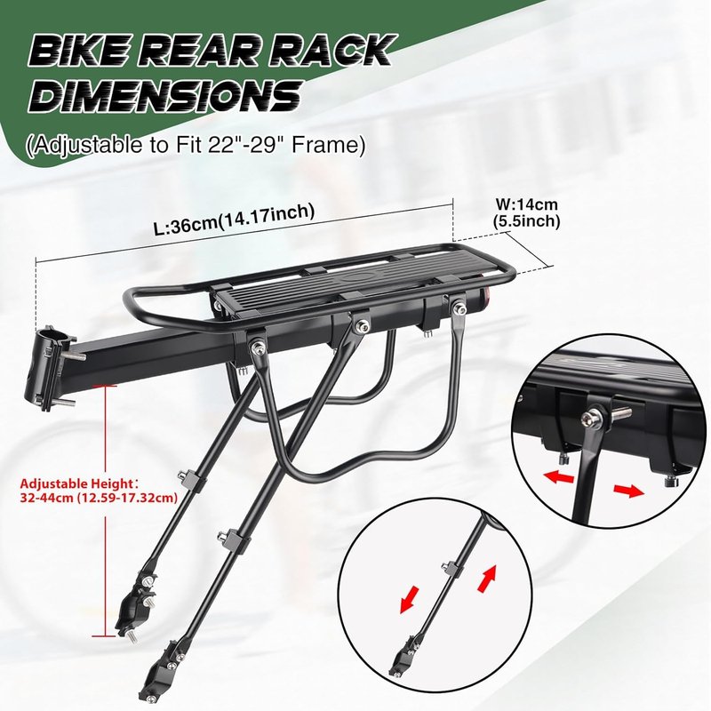 ZUKKA Rear Bike Rack Adjustable Universal Rear Bike Rack 110lbs Load Capacity Quick Release Bike Cargo Rack Luggage Bike Rack Rear Mountain Bike Rack