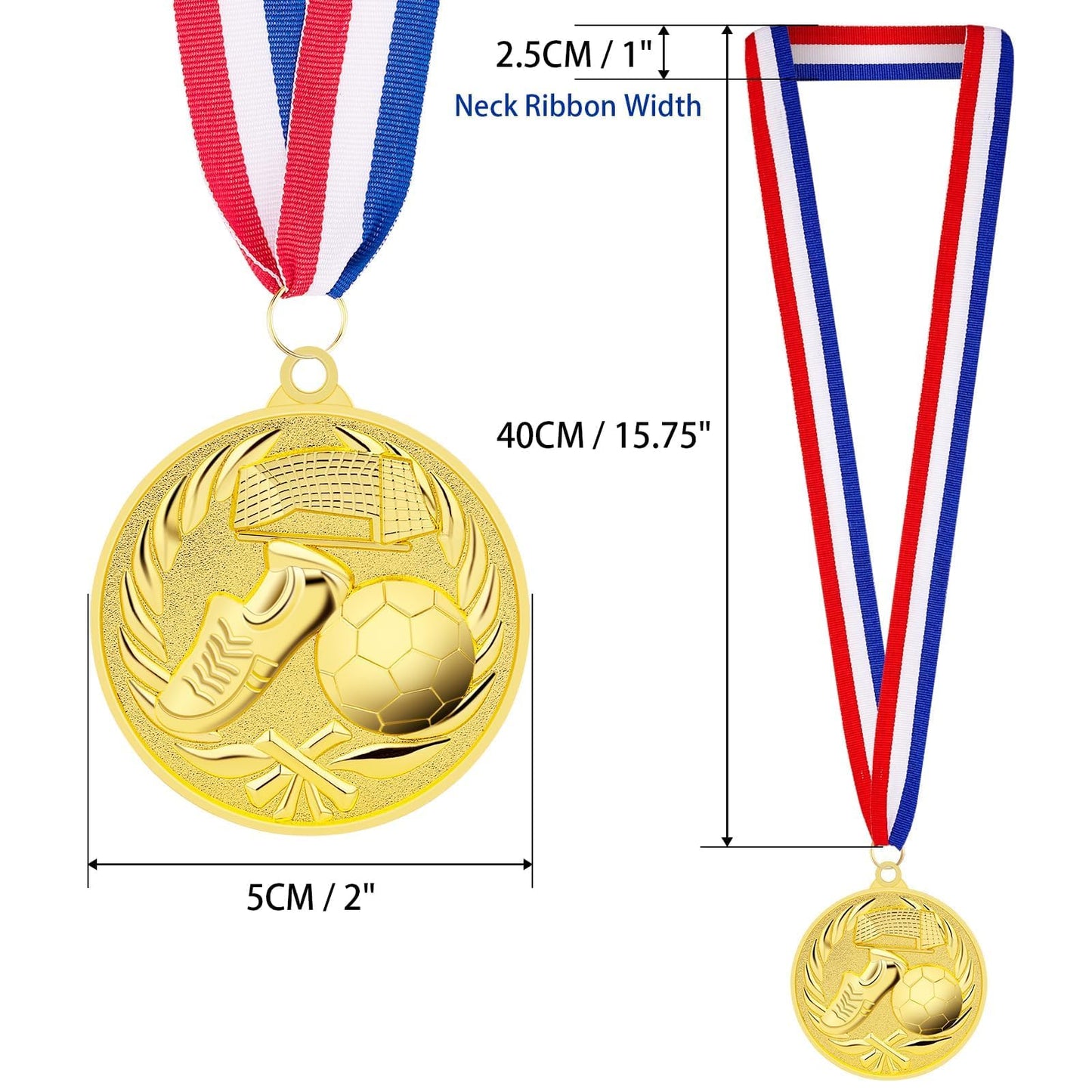 SOKOSEY 12 Packs Soccer Medals, 2 Inches Metal Gold Award Medals for Sports Soccer Games and Prizes Awards Party Favors