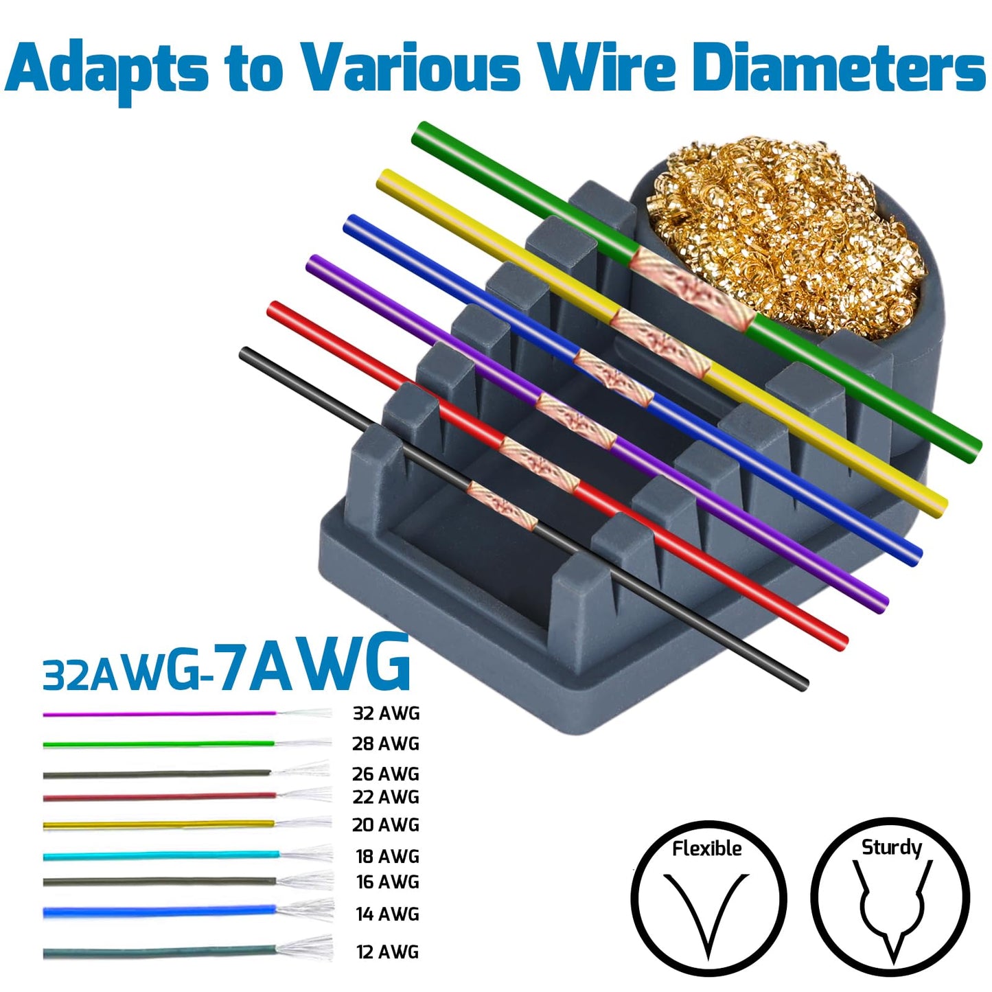 WEP S200 Gray Soldering Wire Holder, Heat Resistant Silicone Stand with Brass Wool Tip Cleaner and 6 V-shaped grooves, Helping Hands for Soldering