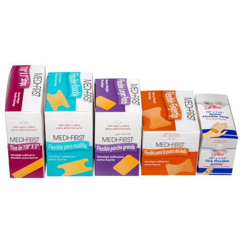 MFASCO Medifirst Bandage Assortment - Variety Pack of Adhesive Bandages, Including Knuckle & Finger - Refill Pack for Workplace First Aid Kits - Fabric Bandages - Ideal for refilling Industrial Kits