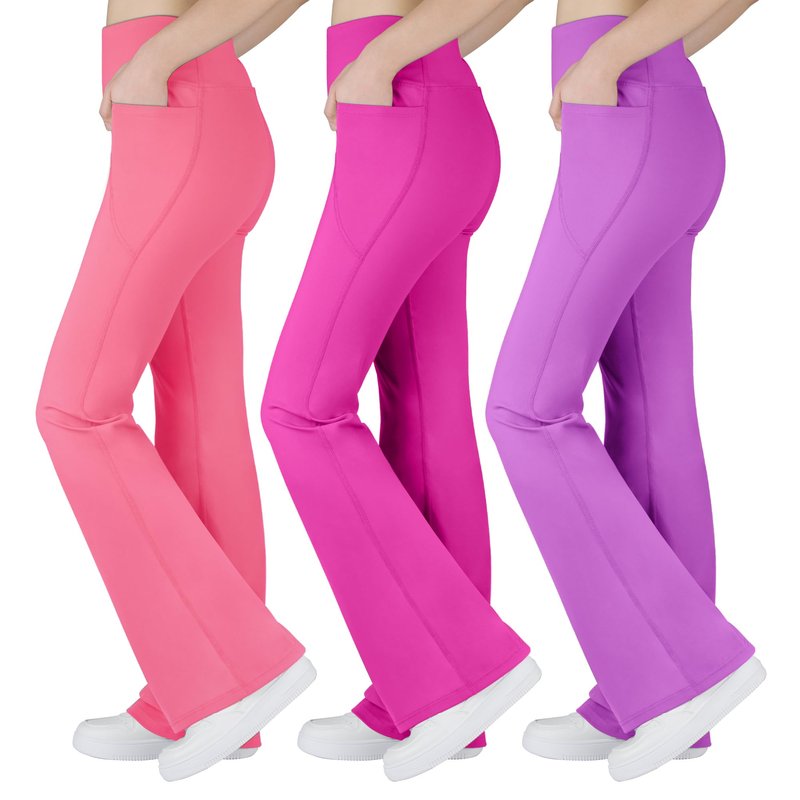 BIG ELEPHANT Girls Flare Leggings with Pockets, High Waisted Bootcut Pants for Kids, Casual Yoga-Style Bell Bottom