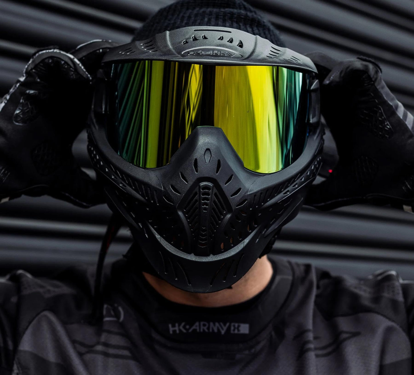 Maddog HK Army HSTL Paintball Airsoft Mask Goggle System | Replaceable Thermal Dual-Pane Anti Fog Lens | Adjustable Full-Face Safety Certified Protection - Black with Gold Lens