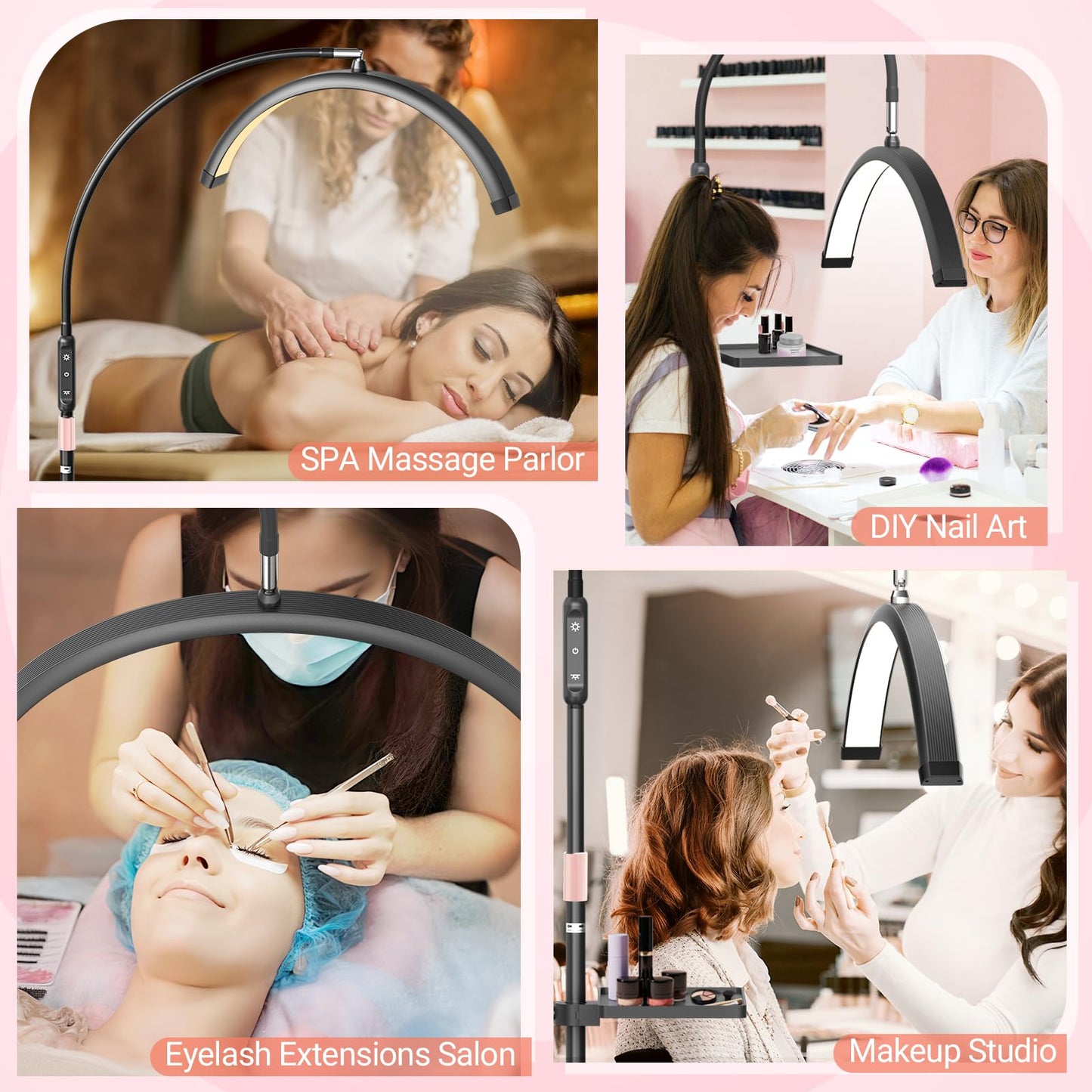 LIONVISON Half Moon Lash Light: 6500K LED Lamp Ring Light with Tray - 360° Flexible Gooseneck Durable Metal Stand - Salon Use for Lash Artists Eyelash Extensions (23In Black)