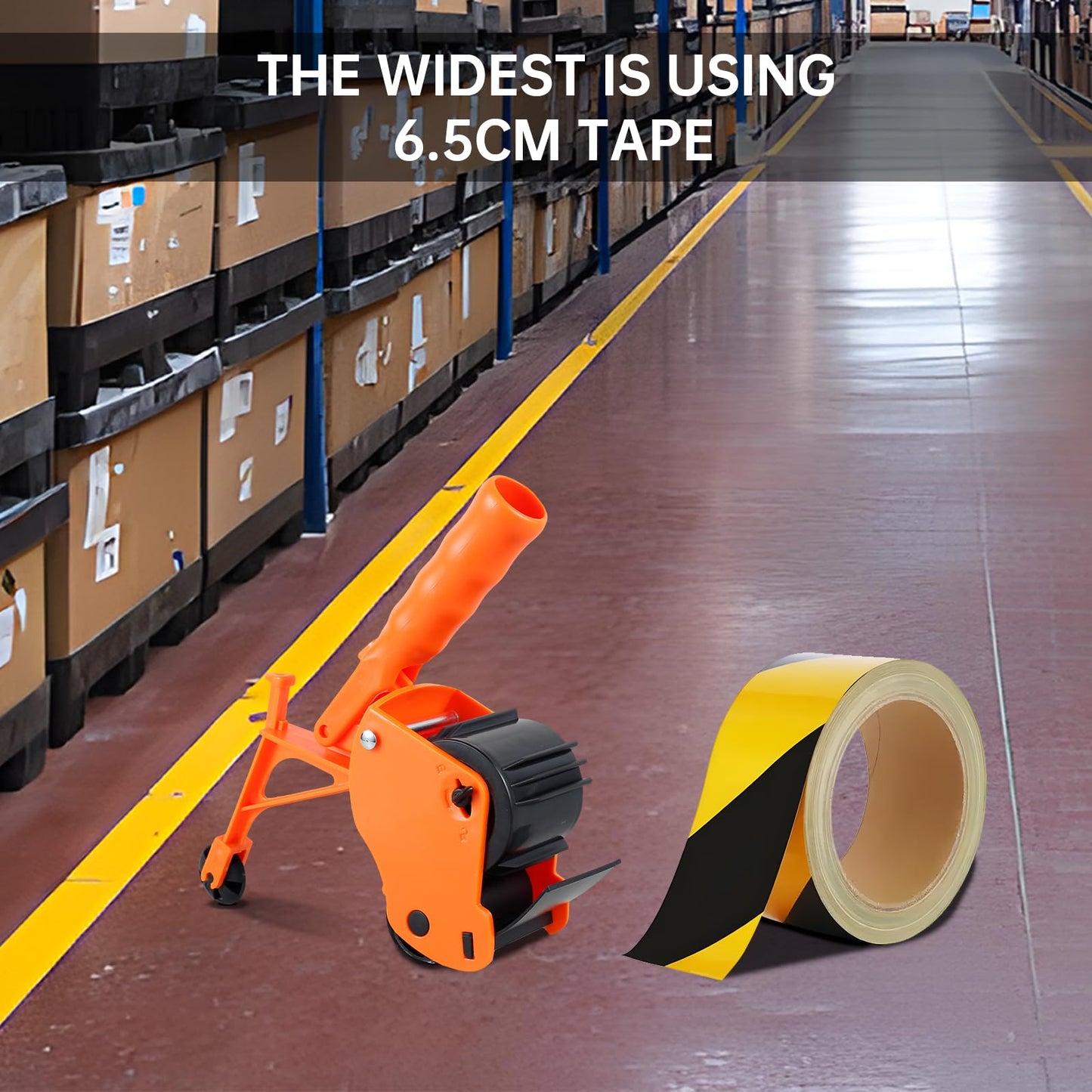 Heavy-Duty Floor Tape Applicator - Manual Push Tape Marking Tool for Driveway, Warehouse, Aisle & Sports Courts | Non-Slip Grip, Adjustable Pressure, Reusable Tape Roller (Includes 3 Refill Rolls)