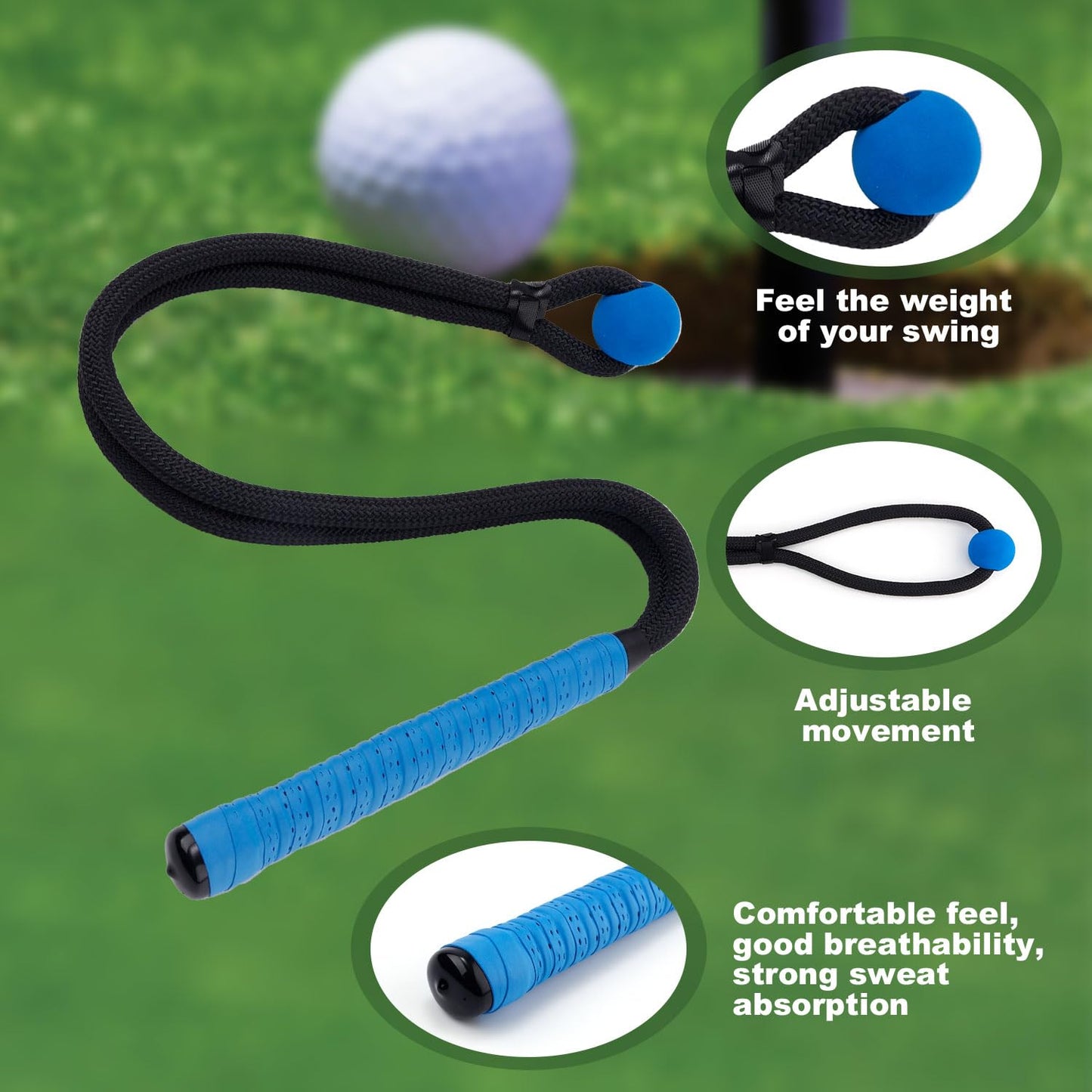 Gosknor Golf Rope Swing Trainer, Rope Golf Training Aid with Storage Bag Multi-Purpose Golf Training Rope Golf Gifts Golf Rope Trainer for Strength Control Physical Training