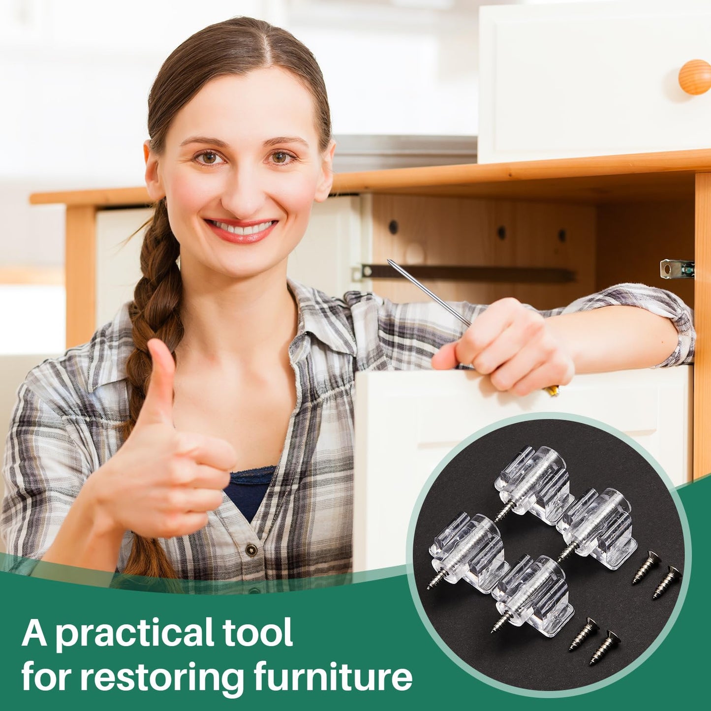 Juexica False Cabinet Front Clip False Drawer Front Clips Sink Tip Out Snap with Screws Screwdrivers for Hardware Replacements(16 Pairs)