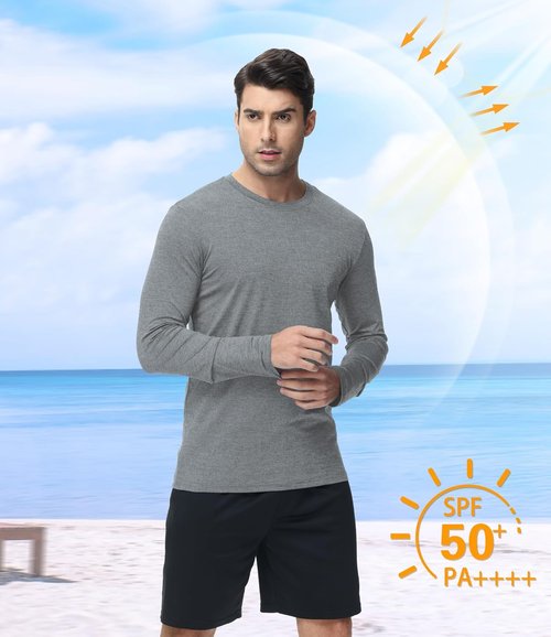 Kinglaman Long Sleeve Workout Shirts for Men - Dry Fit UPF 50+ UV Sun Protection | 6 Pack