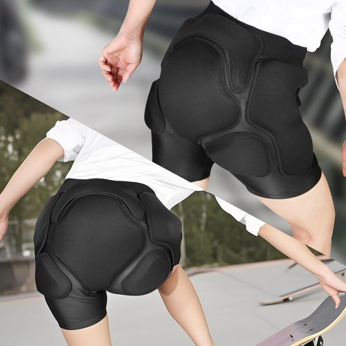 3D Protection Padded Shorts, Hip Butt Tailbone Crash Pad Pants, Impact Protective Gear for Figure Skating Snowboarding Ski Roller Skateboard (Black, Large)