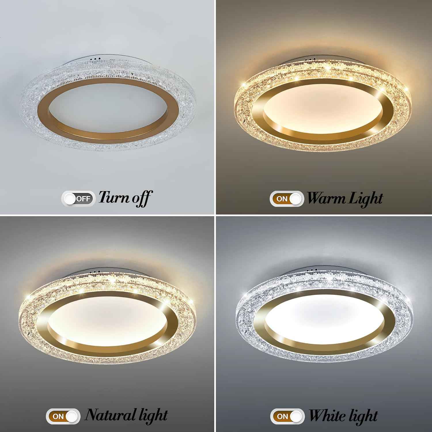 28W Gold LED Flush Mount Ceiling Light - 12" Modern Round Fixture for Bedroom, Kitchen, Bathroom
