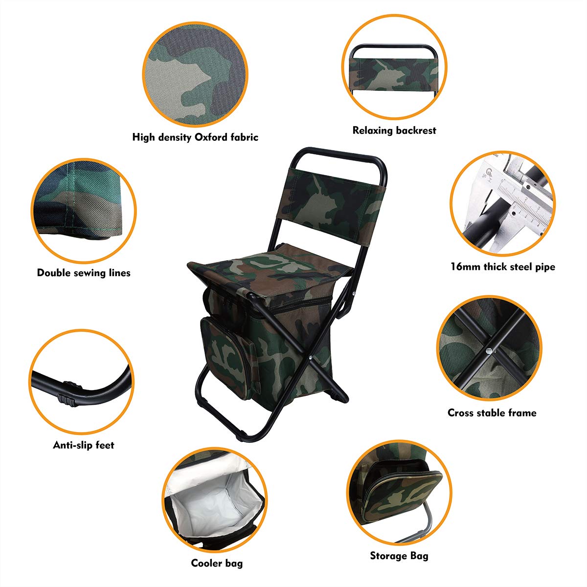 LEADALLWAY Fishing Chair with Cooler Bag Large Compact Fishing Stool Foldable Camping Chair (Green Large)