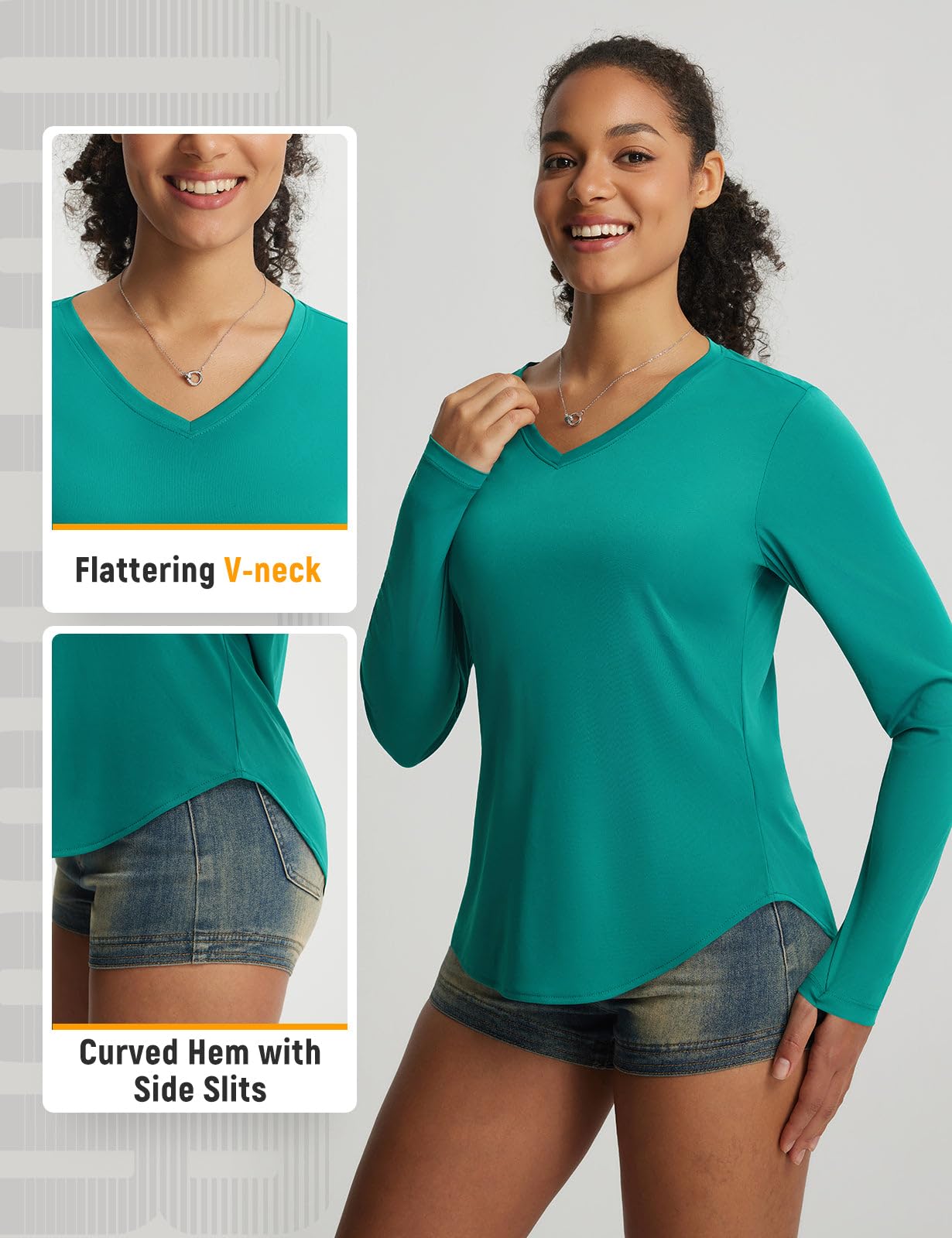 baleaf Womens Sun Shirts UPF 50+ UV Protection Long Sleeve V Neck Lightweight Breathable Quick Dry Tops Hiking Running Green L