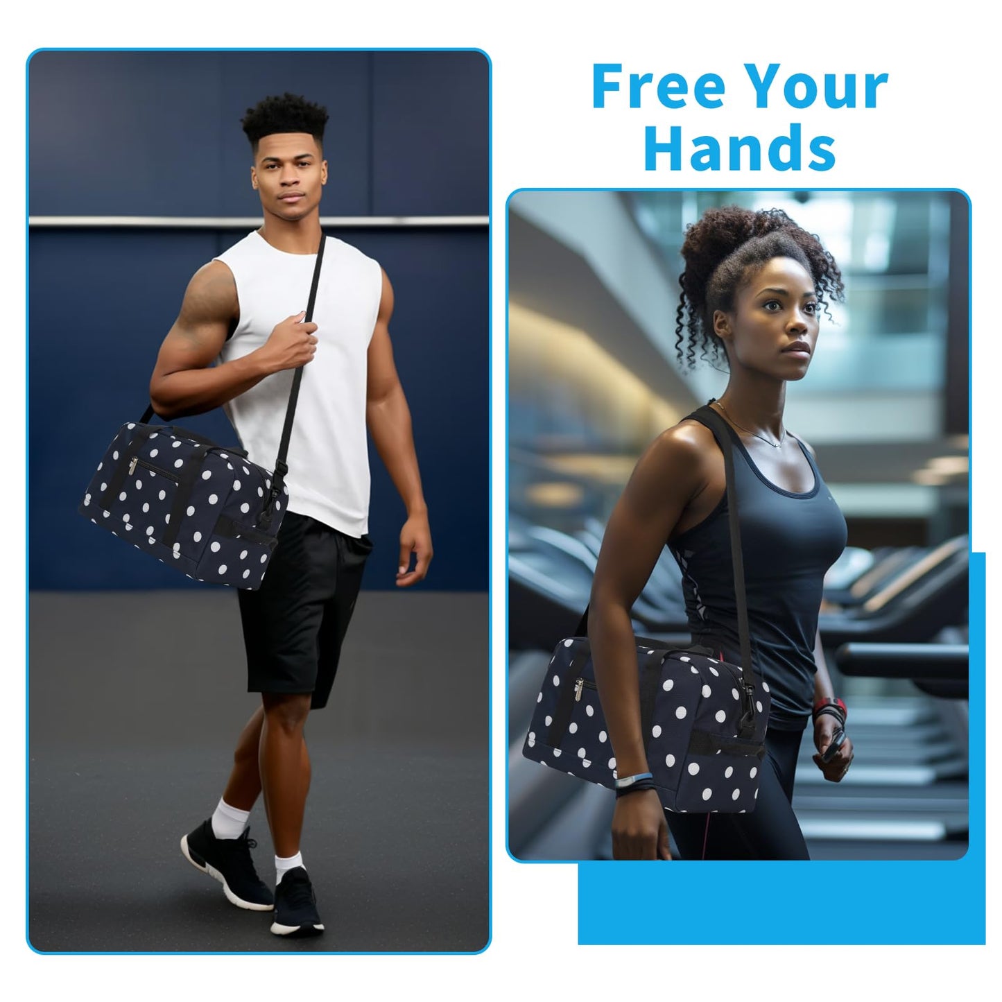 Apenze Small Gym Bag 14 inch lightweight Carry On Mini Duffel Bag for Travel Sport - Polka Dot Blue