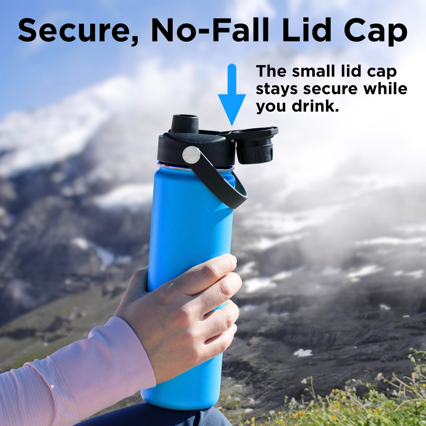 ThermoProof Wide Mouth Bottle Replacement Spout Lid – Leakproof, BPA-Free with Flexible Handle, Compatible with Hydro Flask, Iron Flask, Takeya, Simple Modern & ThermoProof 22oz Bottles-Black