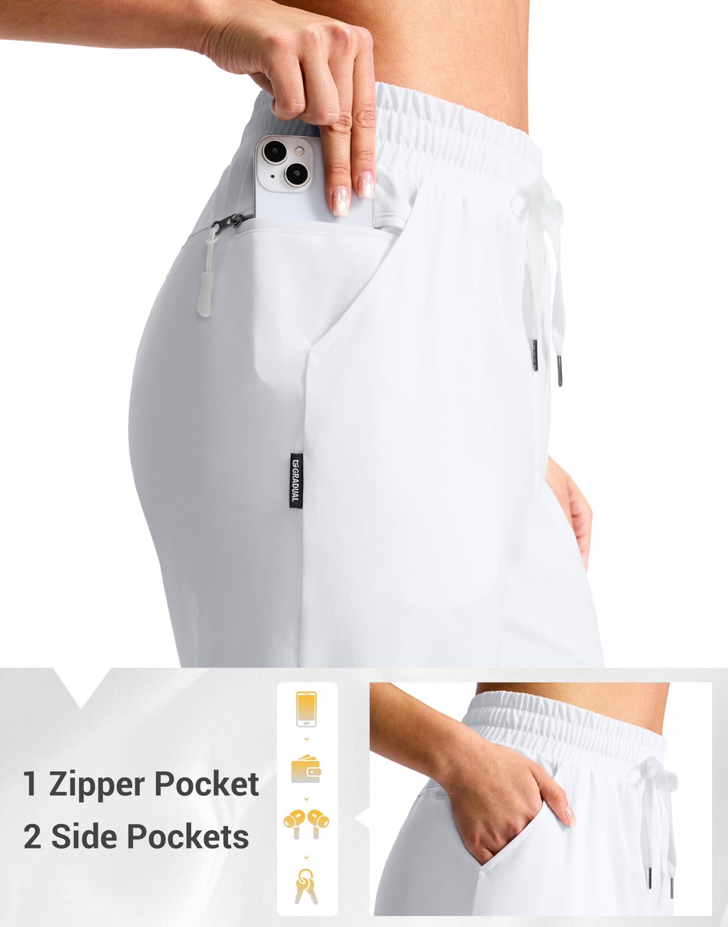 G Gradual Women's 15" Long Hiking Shorts with Zipper Pocket Below The Knee Capris Lightweight Bermuda Shorts for Women(White, 2XL)