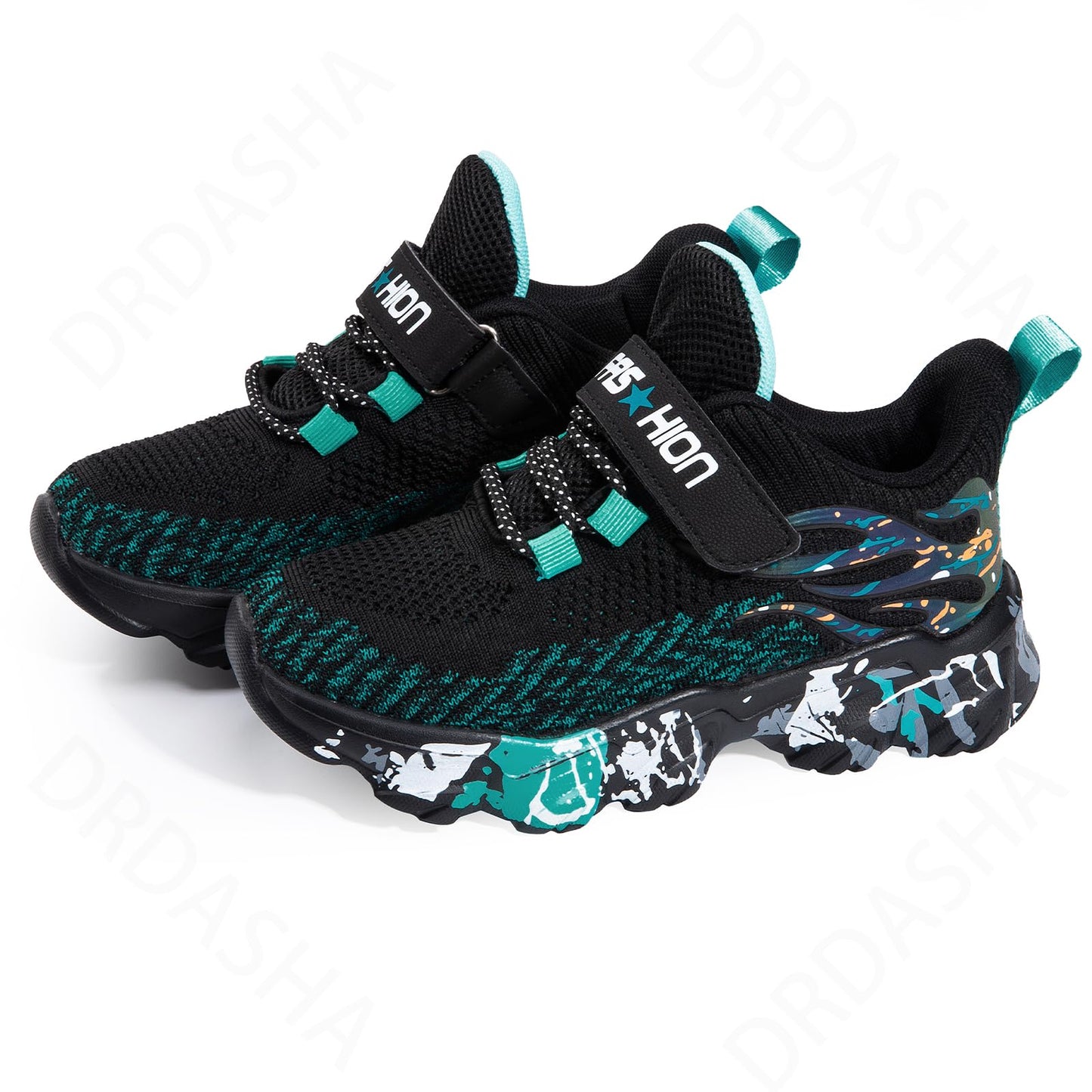 Kids Sneakers for Boys Girls Sports Tennis Breathable Walking Lightweight Running Kid Shoes Black-Blue