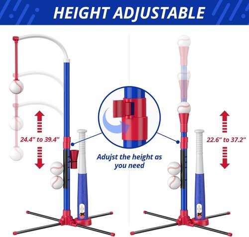 HYES 3-in-1 Baseball Set for Kids 3-5 | Adjustable Tee Ball Stand & Ball Launcher - Indoor/Outdoor Fun, Blue