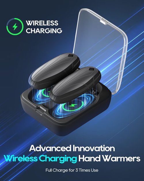Hand Warmers Rechargeable, 2 Pack Portable Electric Handwarmers with 10000mah Charging Case AI Chip Up to 50-Hour Reusable Hand Warmers, Gifts for Christmas, Camping（Black Grey）