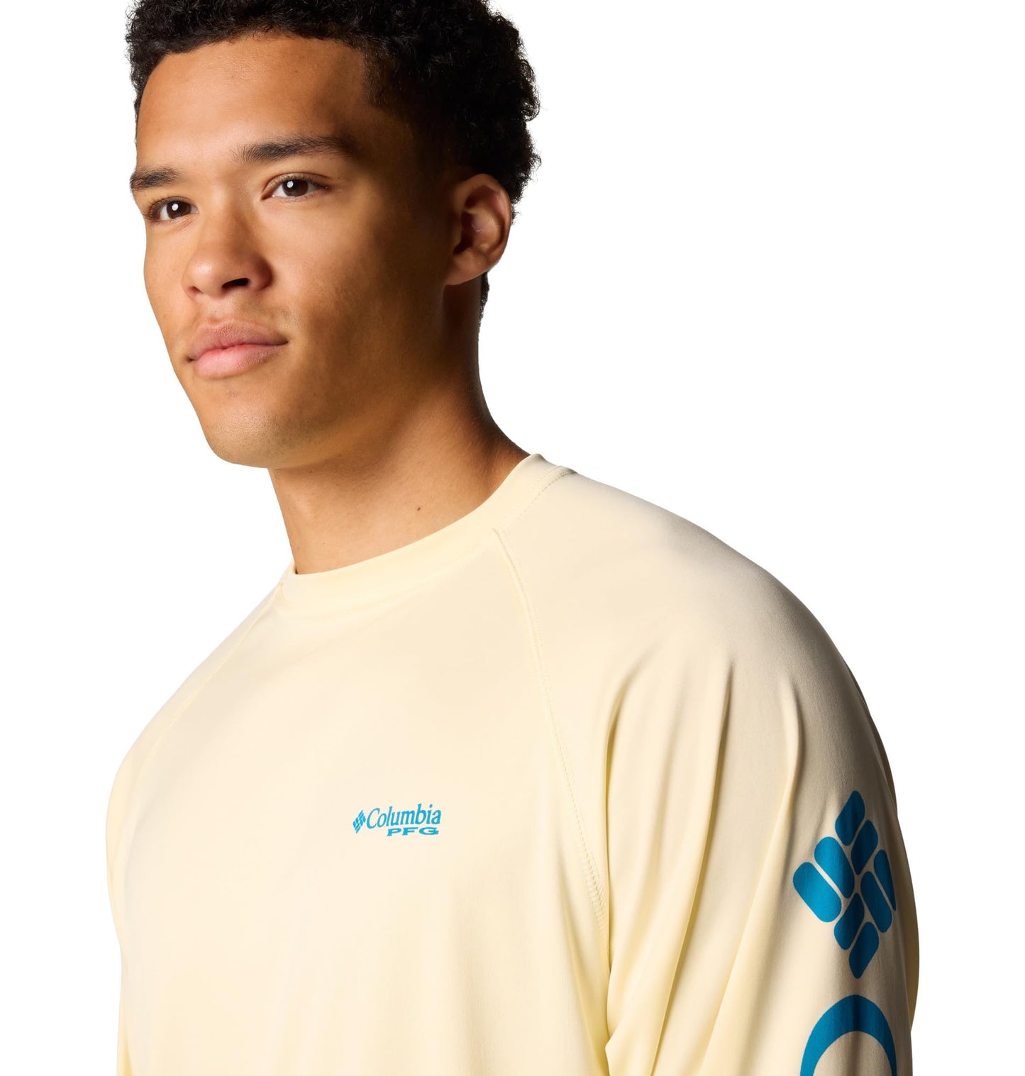 Columbia Men's PFG Terminal Tackle Long Sleeve Fishing Shirt, Lemon Wash/Blue Echo Logo, X-Large Tall