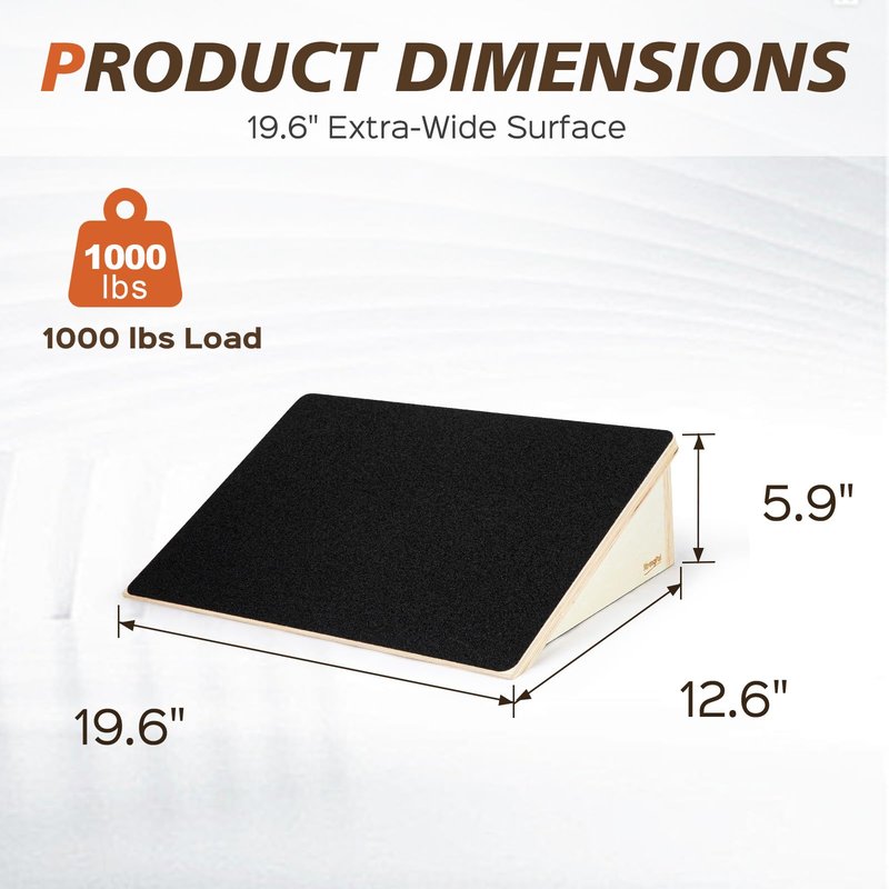 StrongPal Wooden Slant Board for Squats & Calf Stretching – 19.6" Extra-Wide Non-Slip Surface, 1000 lbs Capacity, Durable Strength Training Wedge for Lower Body Workouts & Flexibility Training