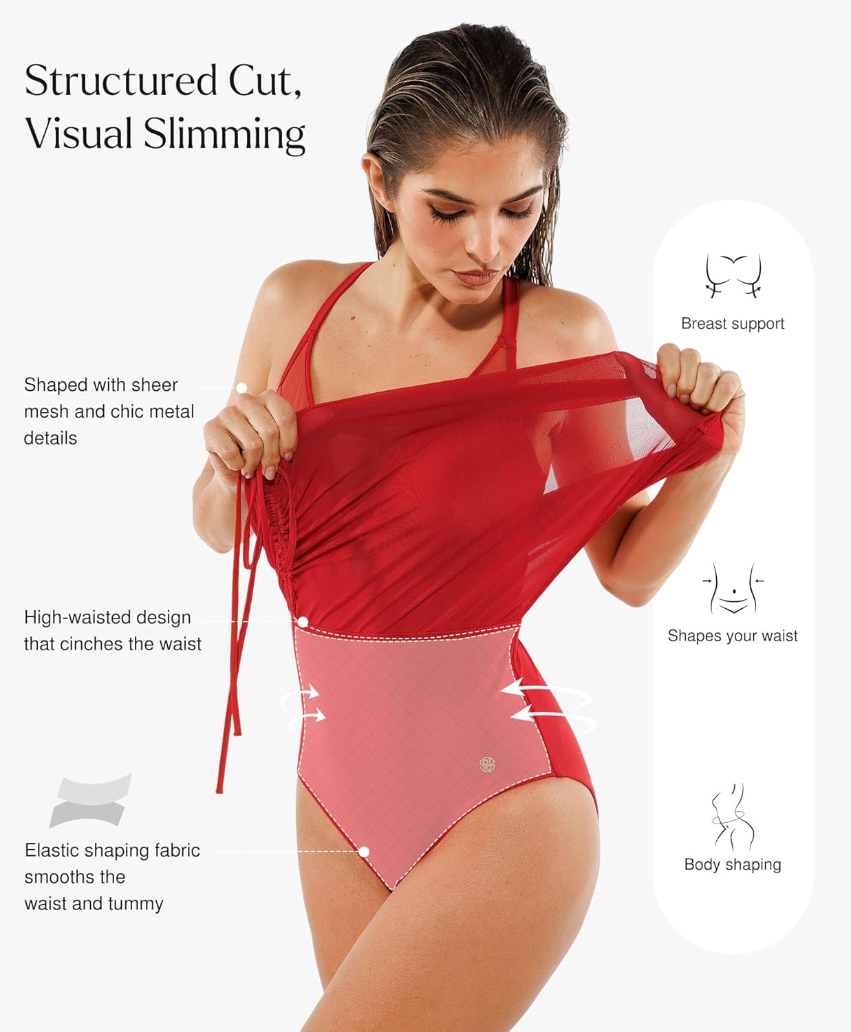 Popilush One-Piece Swim Dress for Women - Tummy Control & Slimming Mesh Sarong Wraps