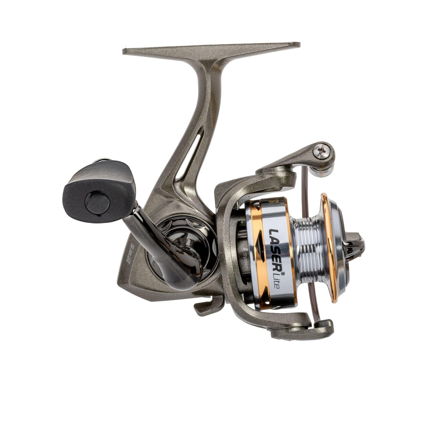 Lew’s Laser Lite Spinning Fishing Reel, Size 75 Reel, 6+1 Bearings, 5.0:1 Gear Ratio, Graphite Frame, Metallic Gray/Silver/Gold (Clam Packaging)