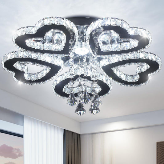 xychfantligh Modern Chandelier 5 Heart Ring Crystal Chandelier Crystal Ceiling Light Stainless Steel Pendant Light Chandeliers for Bedroom Living Room Dinning Room Foyer (Cool White 6500K)