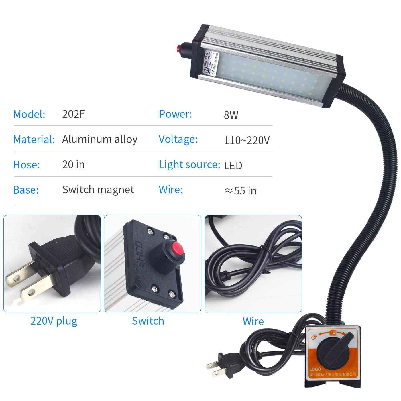 XINYIQI Magnetic Work Light, LED Machine Light with 44 LEDs, Waterproof with 19 Inch Gooseneck, IP66 Rating, 800 Lumen, 120 Volt for Lathe Machine Tools