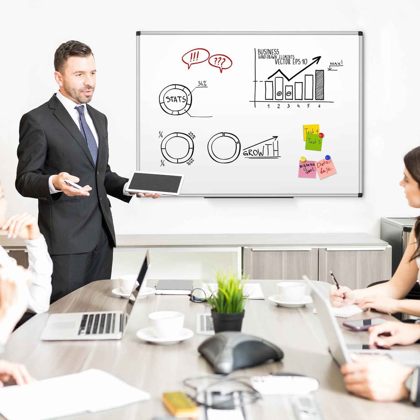 Magnetic Dry Erase Whiteboard 36 x 24 Inch - Small White Board, Silver Aluminum Frame Wall-Mounted, Magnetic Eraser, 2 Pens, Detachable Marker Tray, 6 Magnets for Office, School