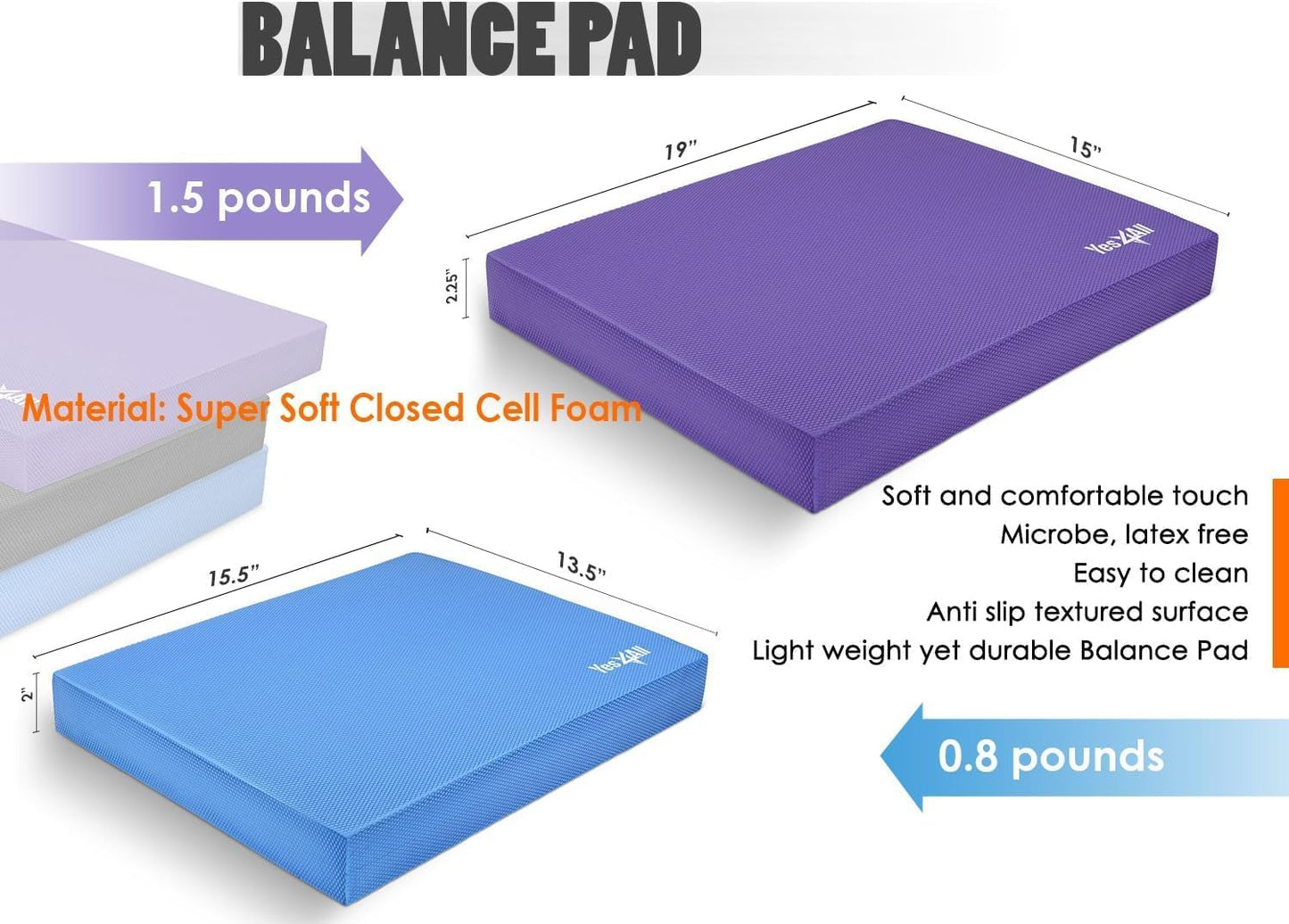 Yes4All Balance Pad - Nonslip TPE Foam for Fitness, Yoga & Stability Training | Available in L, XL, XXL