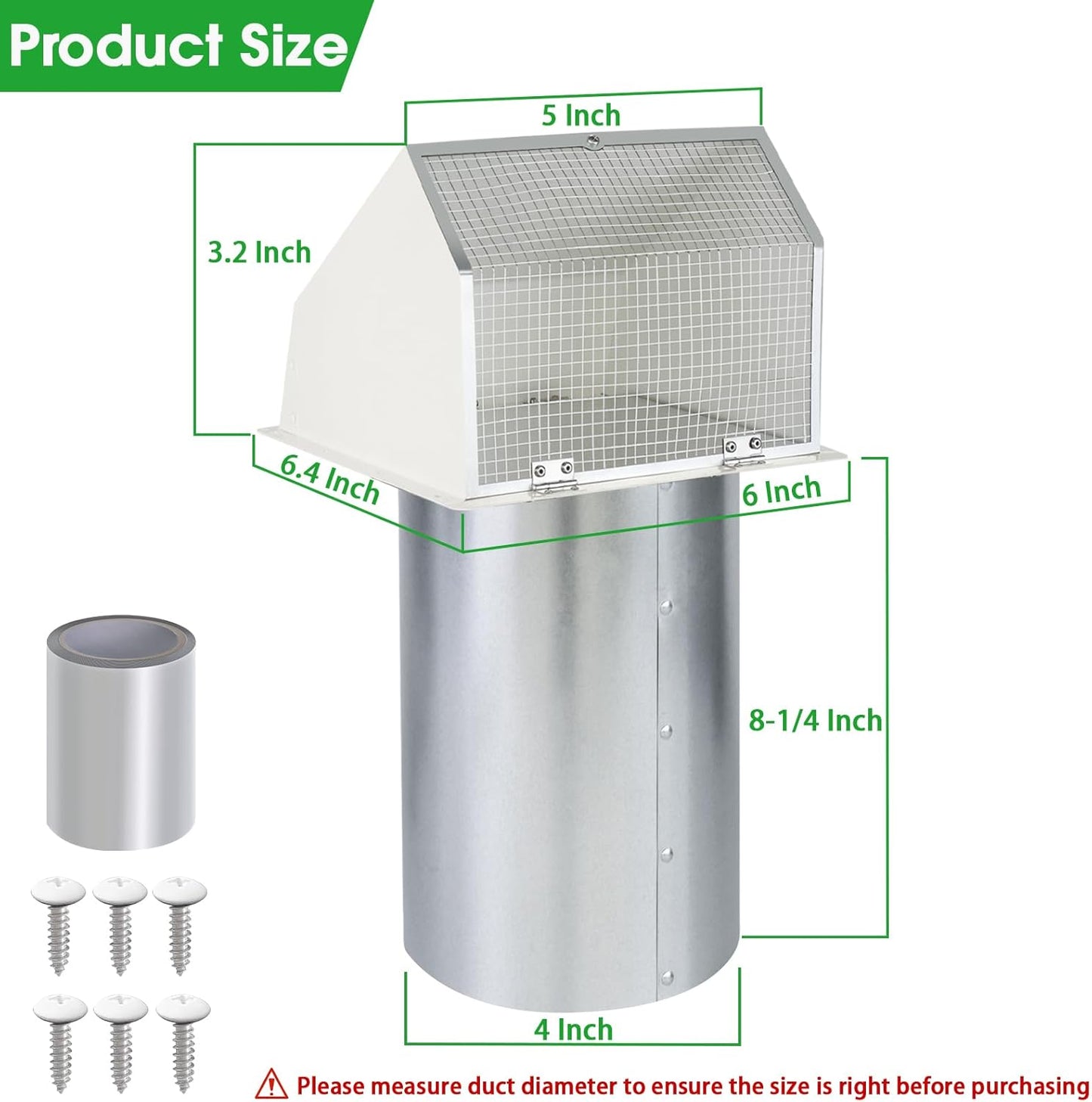 5-Inch Exterior Dryer Vent Cover with Screen & Damper - Galvanized Steel, Black