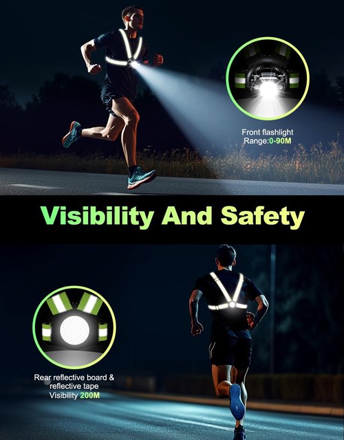 ISEYOU Running Lights for Runners, 500 Lumens Running Light with 45° Adjustable Tilt, 360° Reflective Vest & IPX4 Waterproof Rechargeable Light Up Gear for Night Walking/Cycling/Jogging/Hiking