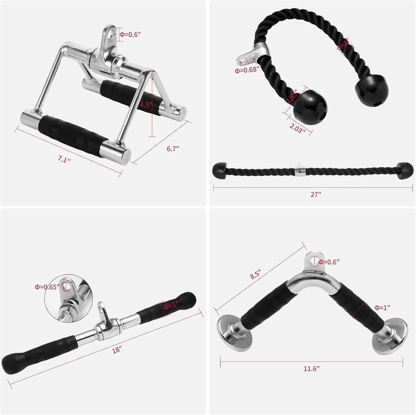 Tricep Press Down Cable Machine Attachment - Double D Handle & V Bar for Home Gym Workouts