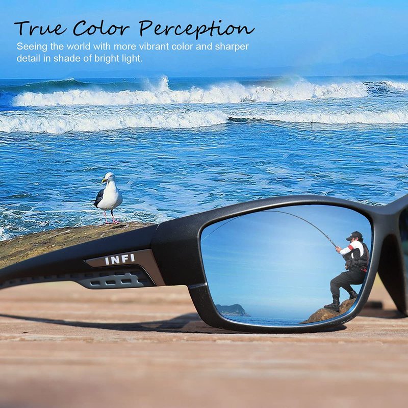 INFI Fishing Polarized Sunglasses for Men and Women Sports Sun Glasses UV Protection (Matte Black/Red)