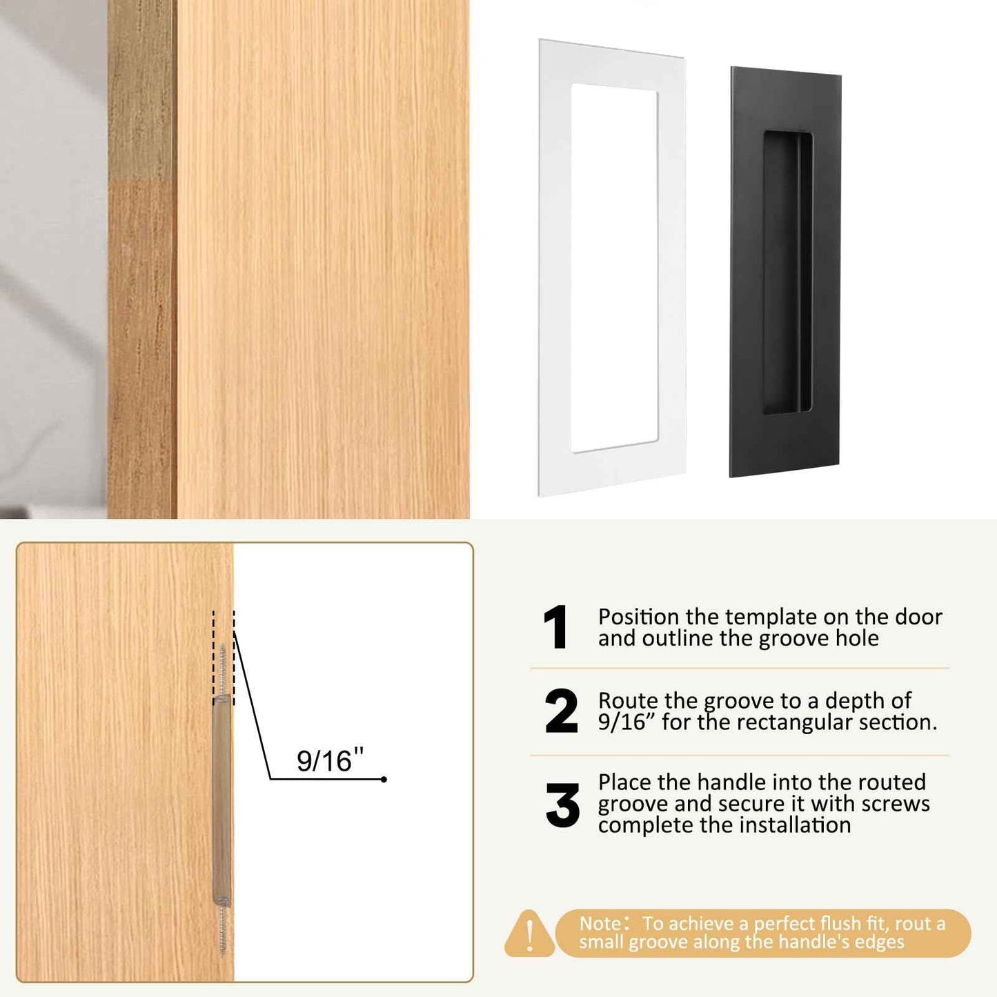 HBL' 4 Pack | 5.9 Inch Closet Door Pulls, 304 Stainless Steel Sliding Closet Finger Pull, Recessed Finger Pull for Bypass, Pocket and Barn Door, Black