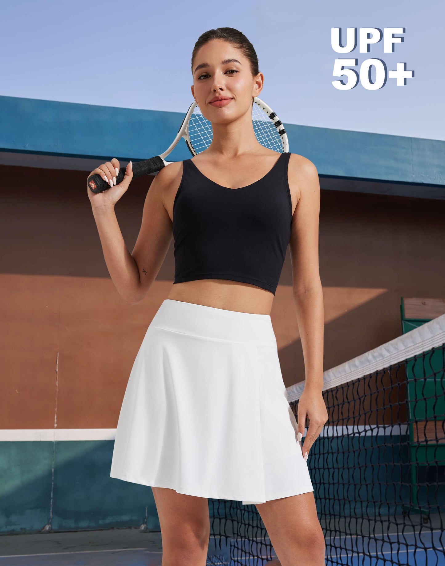 Pioneer Camp Women 18'' Tennis Skirts High Waisted Golf Skort with Shorts Pockets Athletic Long Skirts Workout Running Black