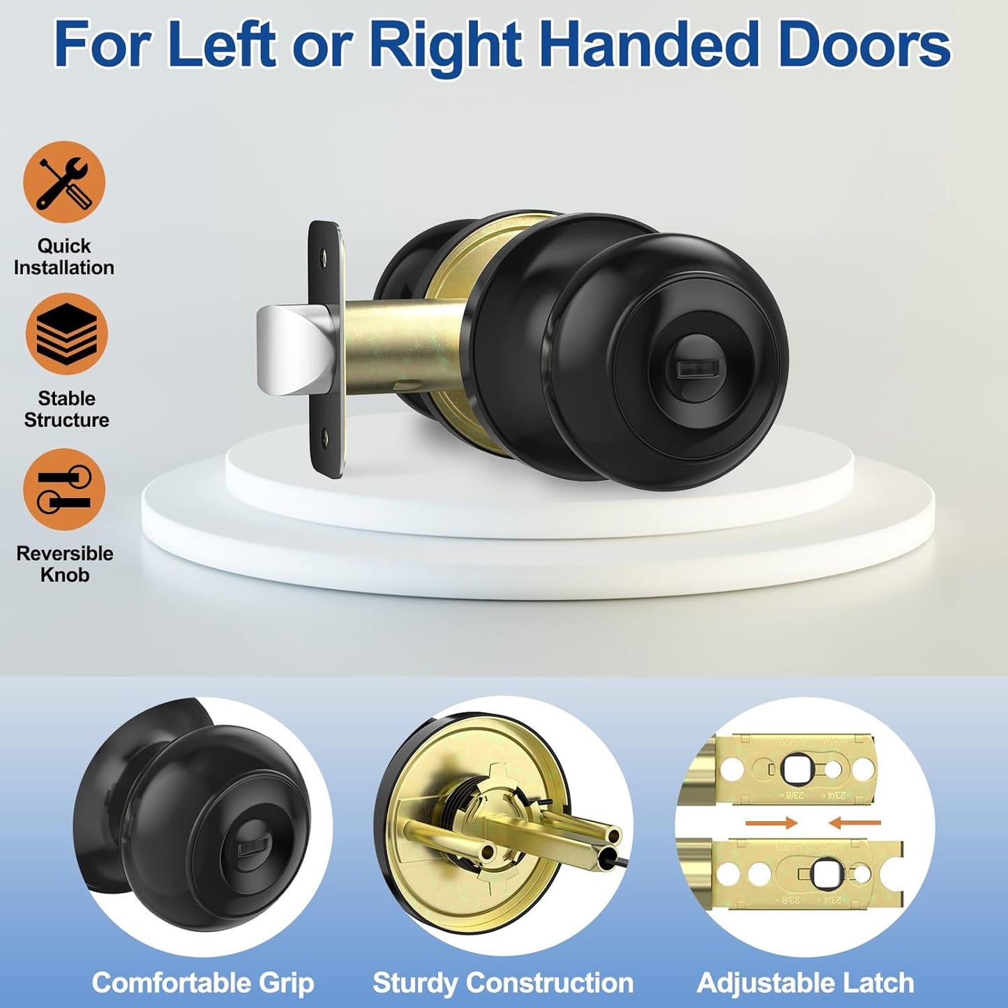 Brushed Nickel Privacy Door Knob Set - Keyless Interior Locks for Bedroom & Bathroom (6 Pack)