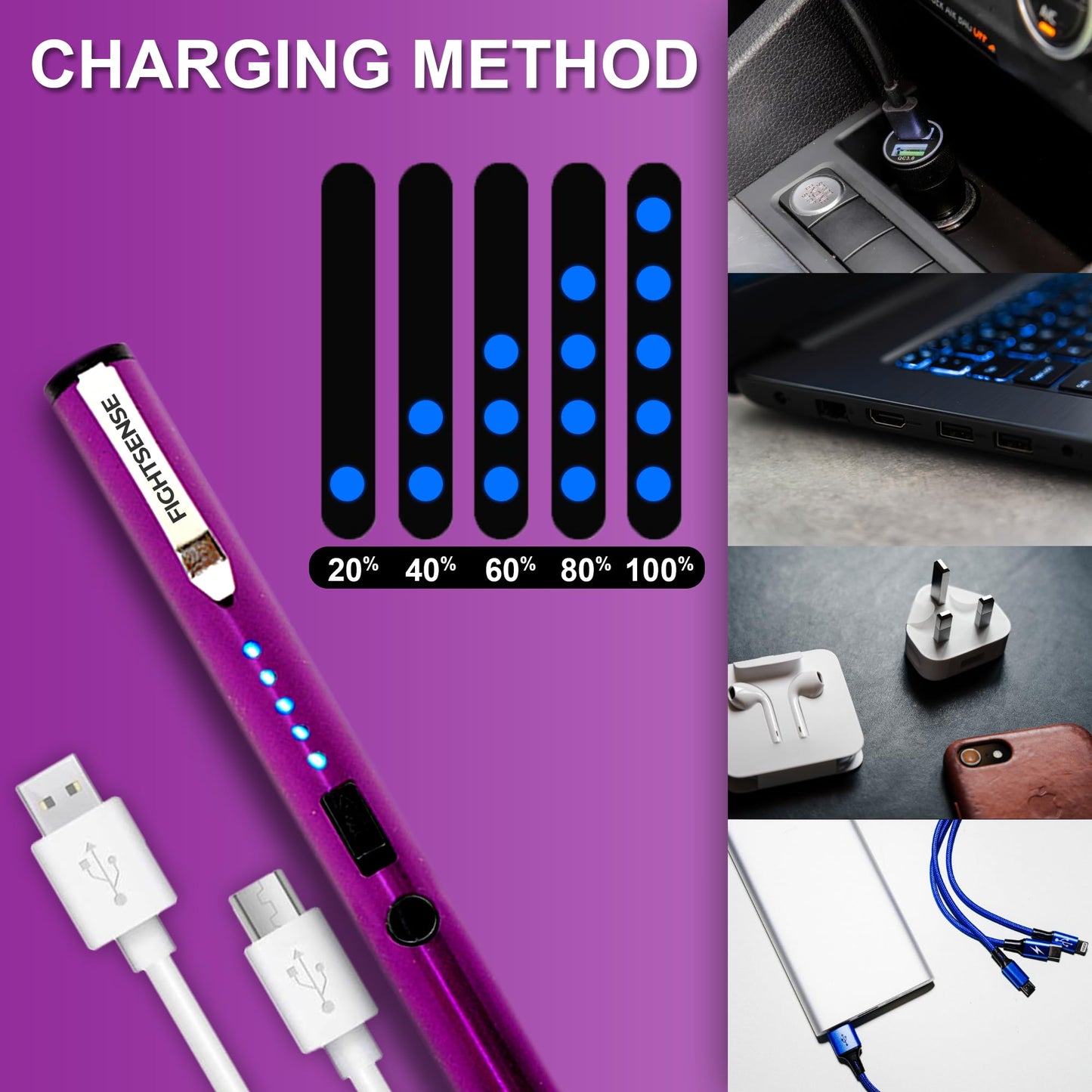 FIGHTSENSE Pen Stun Gun for Self Defense Battery Life Indicator, Belt Clip, Pen Flashlight stun Gun for Women self Defense (Purple)