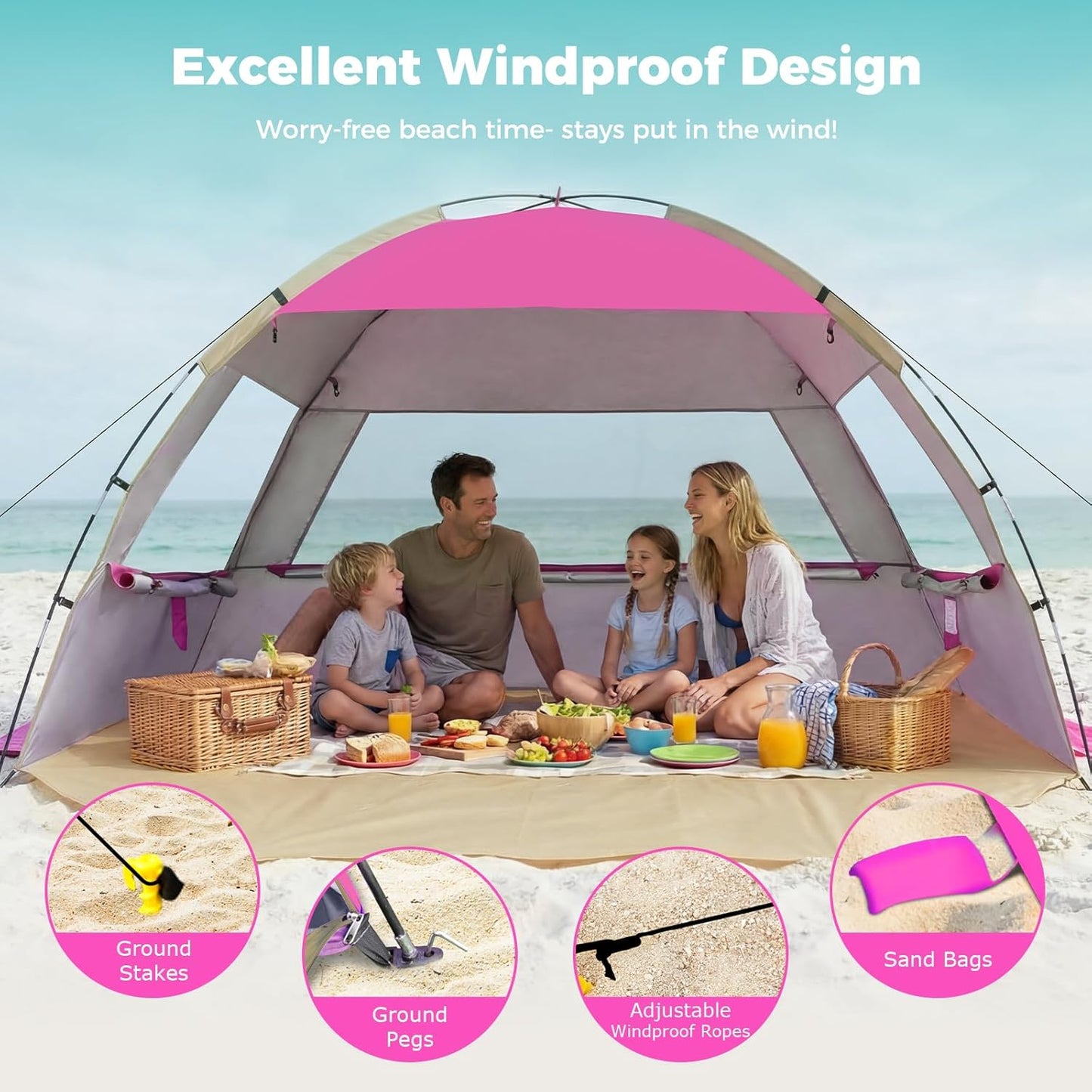 Venustas Beach Tent - UPF 50+ UV Protection Sun Shelter for 3-8 People | Lightweight & Easy Setup