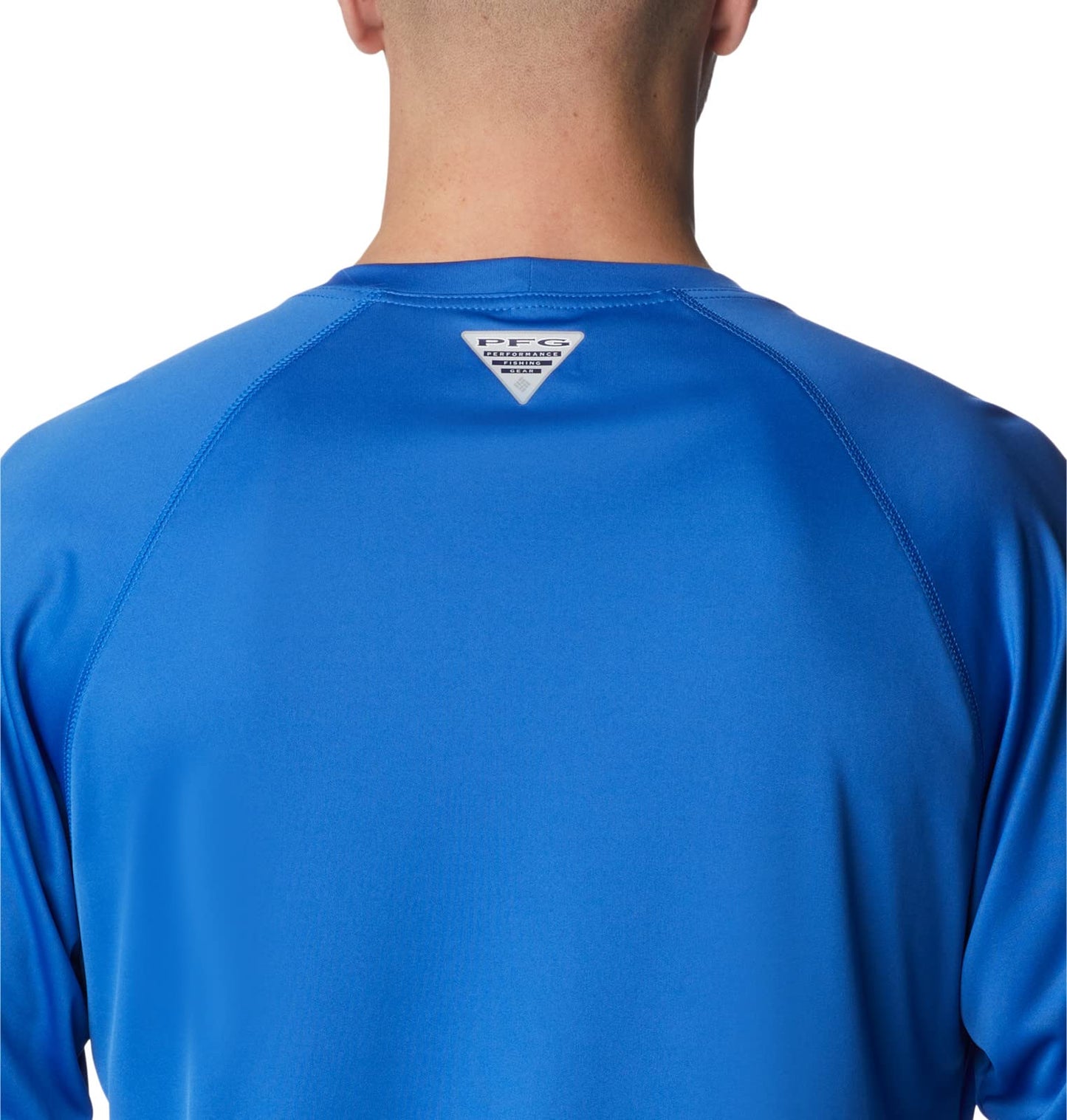 Columbia Men's Terminal Tackle Long Sleeve Fishing Shirt, Vivid Blue/Bright Nectar Logo, Large