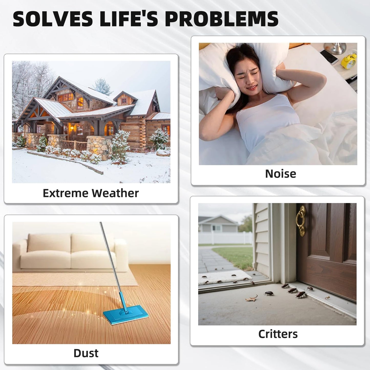 Weather Stripping Seal Strip for Door/Window, 118 inch Wedge-Shape Foam Seal Strip, Soundproofing, Insulation Tape Strip for Door Frame, Noise Cancelling Inserts, Door Gap Filler Light Blocker