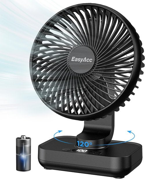 EasyAcc Oscillating Fan - Rechargeable 4000mAh Desktop Air Circulator with 4 Speeds | Ideal for Home & Office