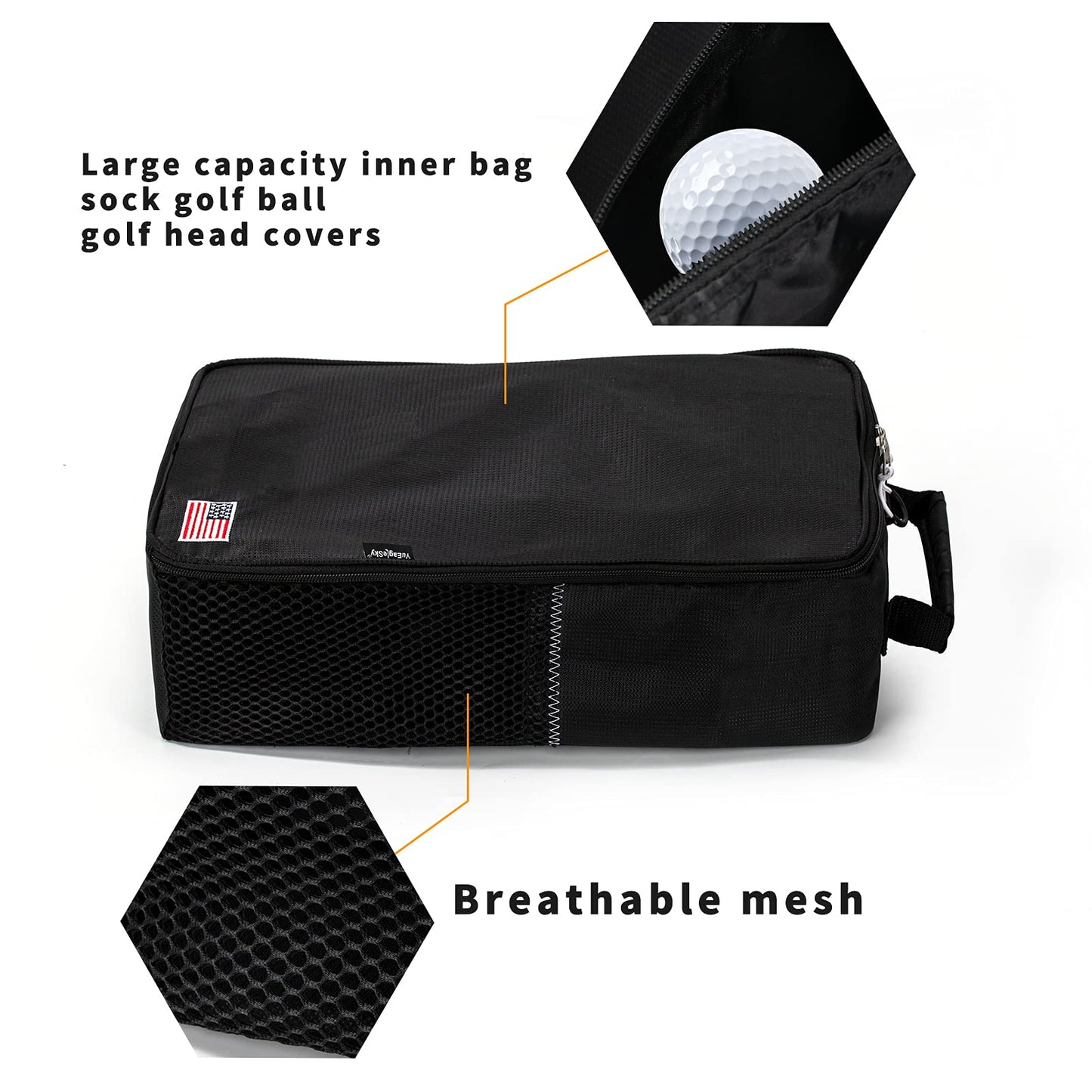 YuEagleSky Shoes Bag for Outdoor Sport Travel Golf Waterproof Shoe Pouches Organizer with Zippered Mesh Breathable(Black)